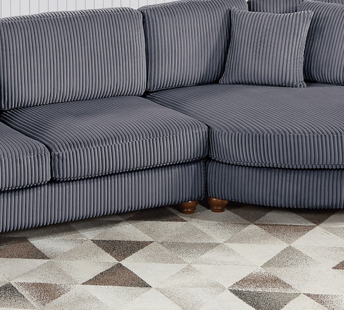 Corduroy Fabric Sofa Round Chaise w Pillows Living Room Couch