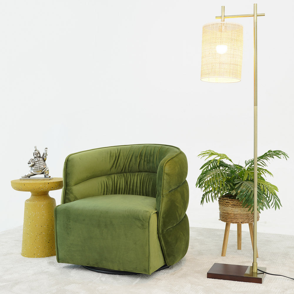 Walden Swivel Chair | Mid-Century Modern Velvet Accent Chair – Cream/Green/Burnt Orange, 360° Swivel, Fully Assembled