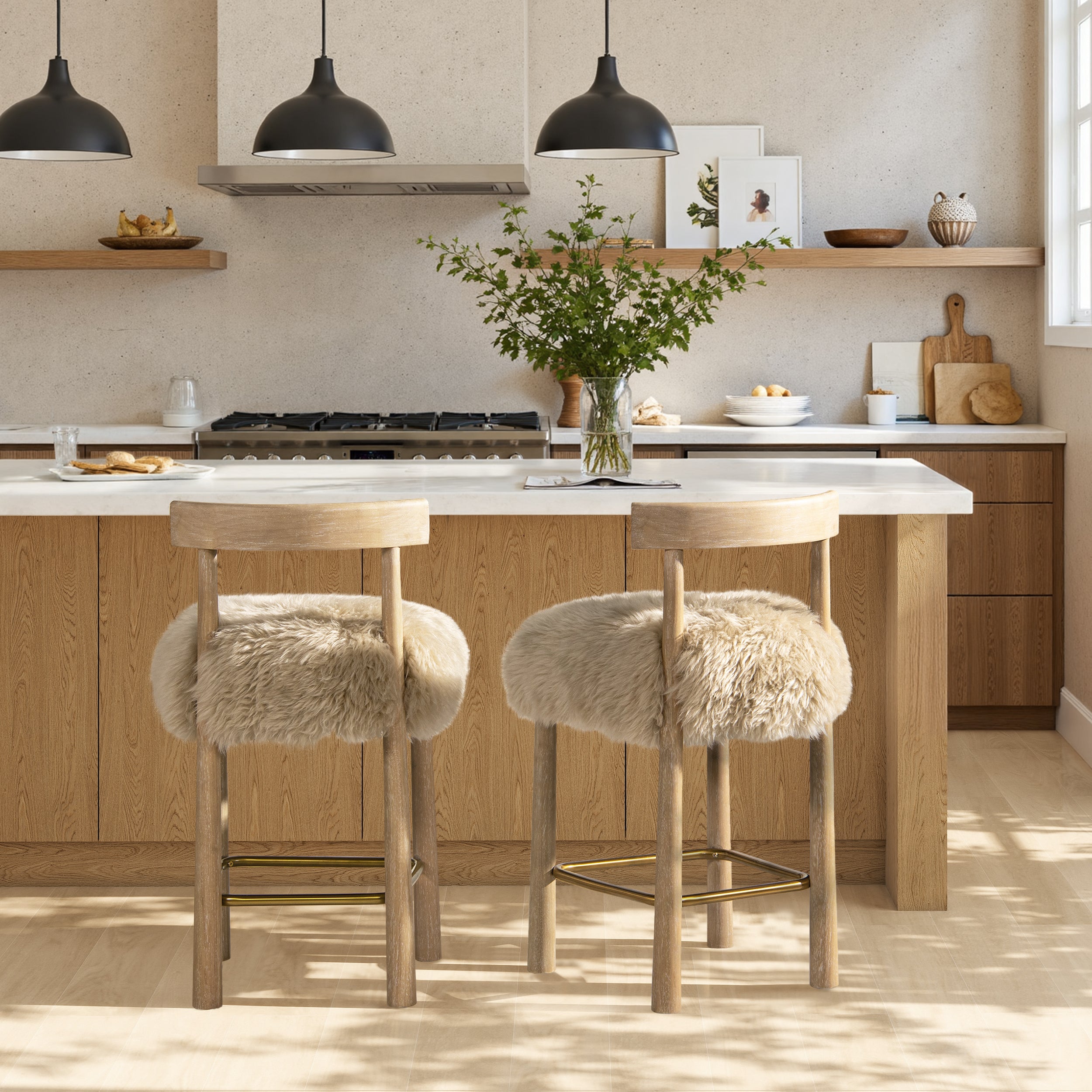 Genuine Sheepskin Fur Split Back Natural Blonde Collection – Dining Chair, Bar Stool, Accent Arm Chair, Loveseat & Ottoman
