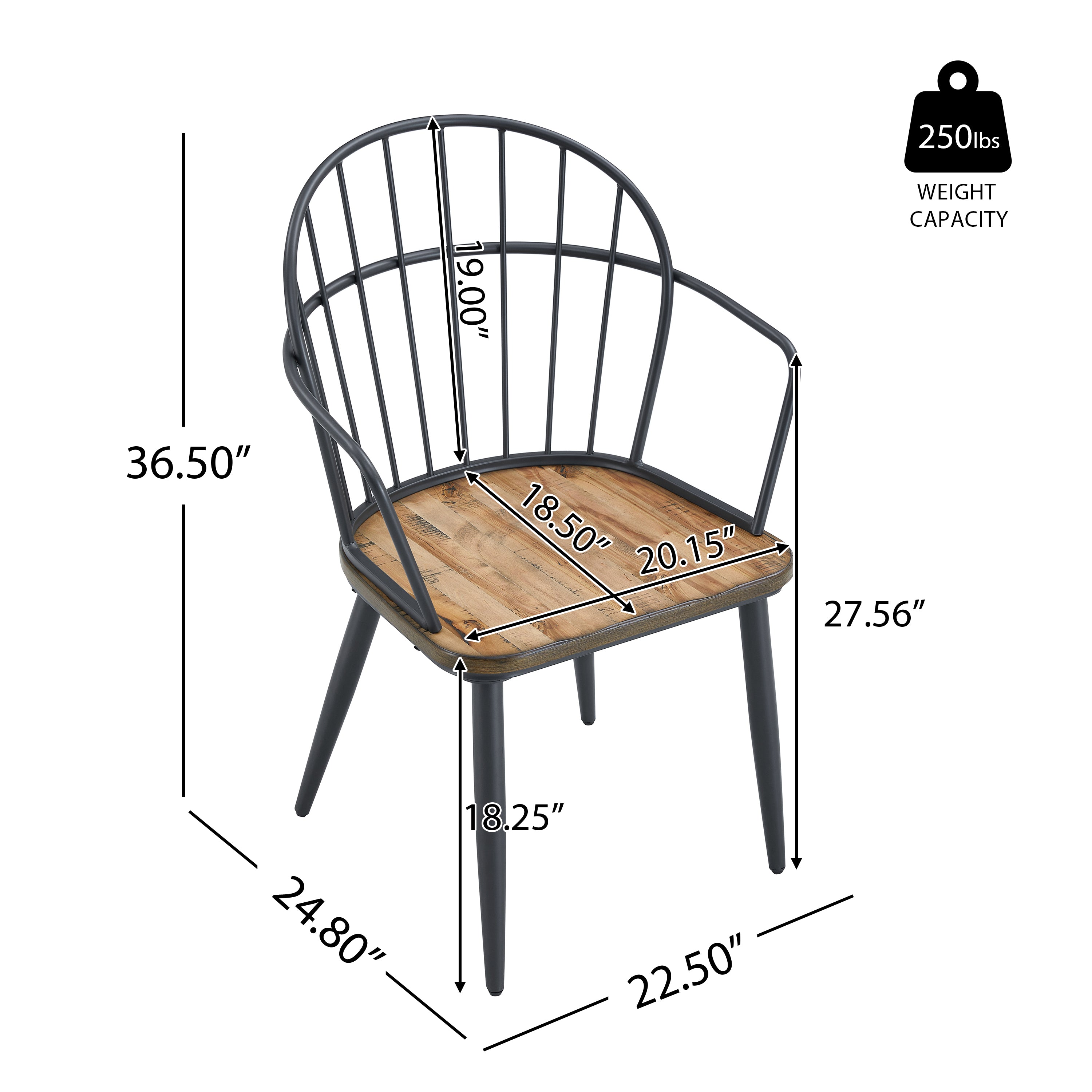 Indoor Dining Chair With Metal Legs (Set of 2)