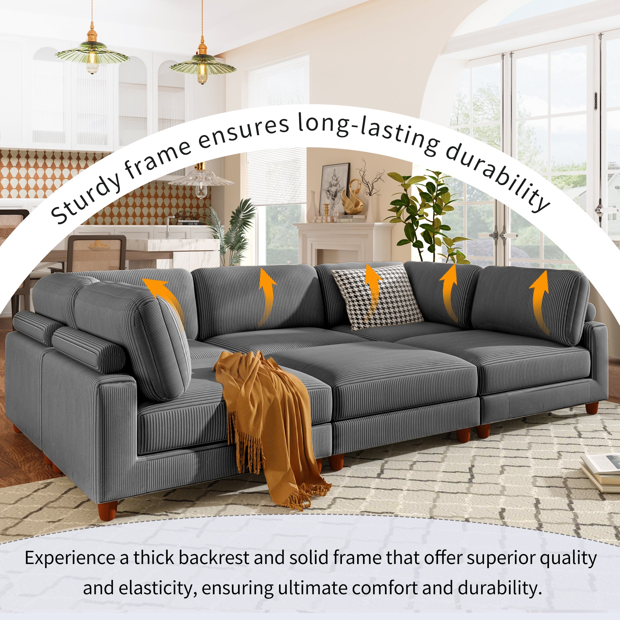 163''Modular Sectional Sofa,with Ottoman