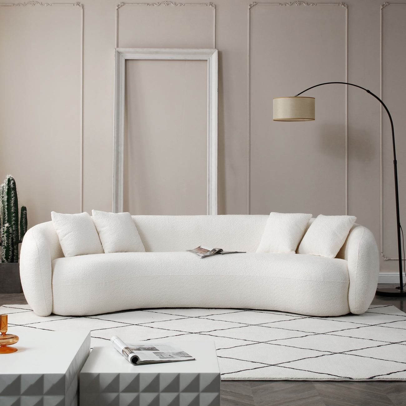 102‘’ Curved Boucle Sofa 4-Seat