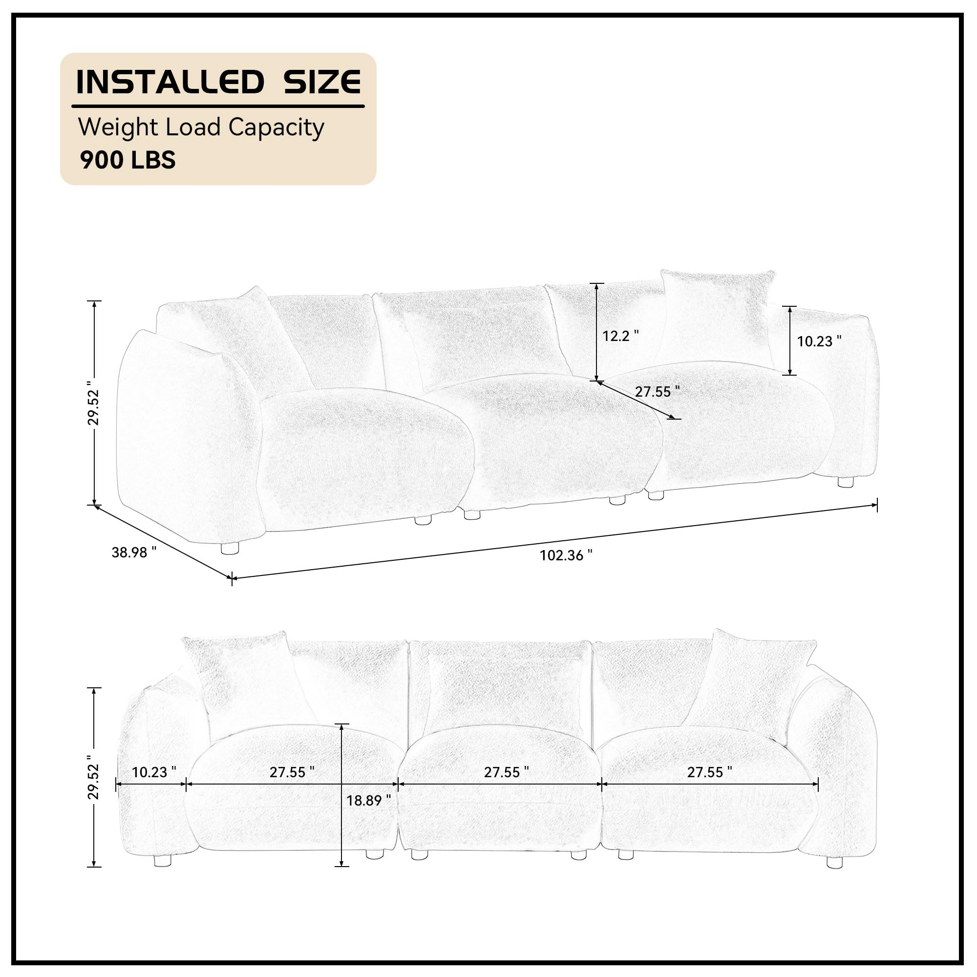 Sectional Sofa Couch for Living Room(Beige)