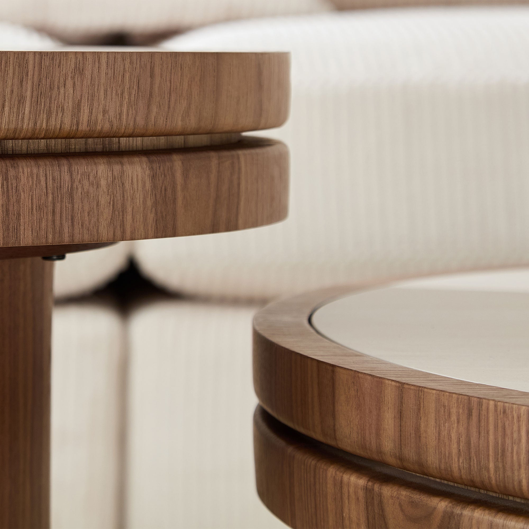 Sintered Stone Round Coffee Table Set of 2 | MDF Base – Natural/Walnut Finish – Modern Living Room Nesting Tables
