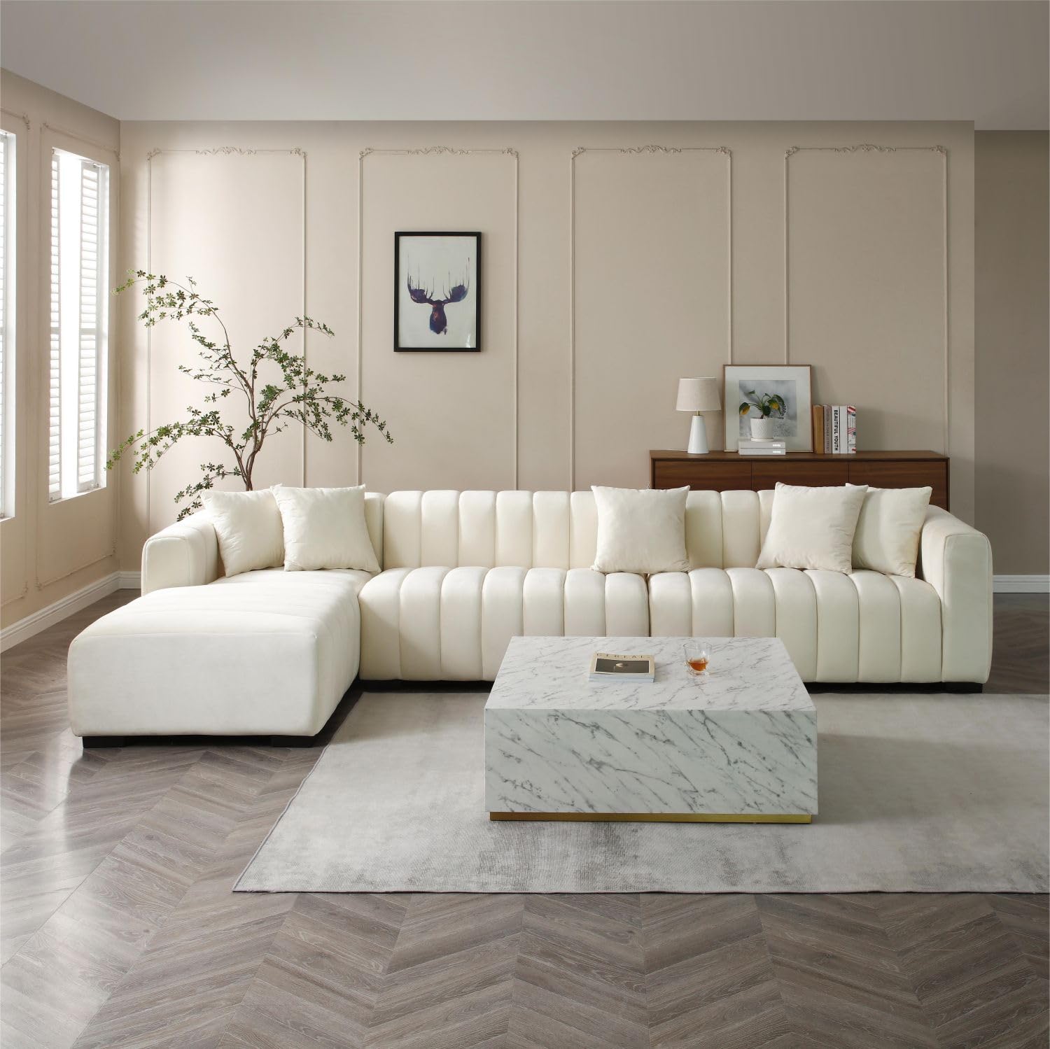 Modern Large Velvet Fabric Sectional Sofa