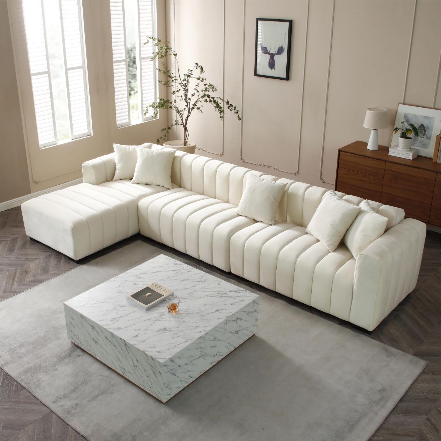 Modern Large Velvet Fabric Sectional Sofa