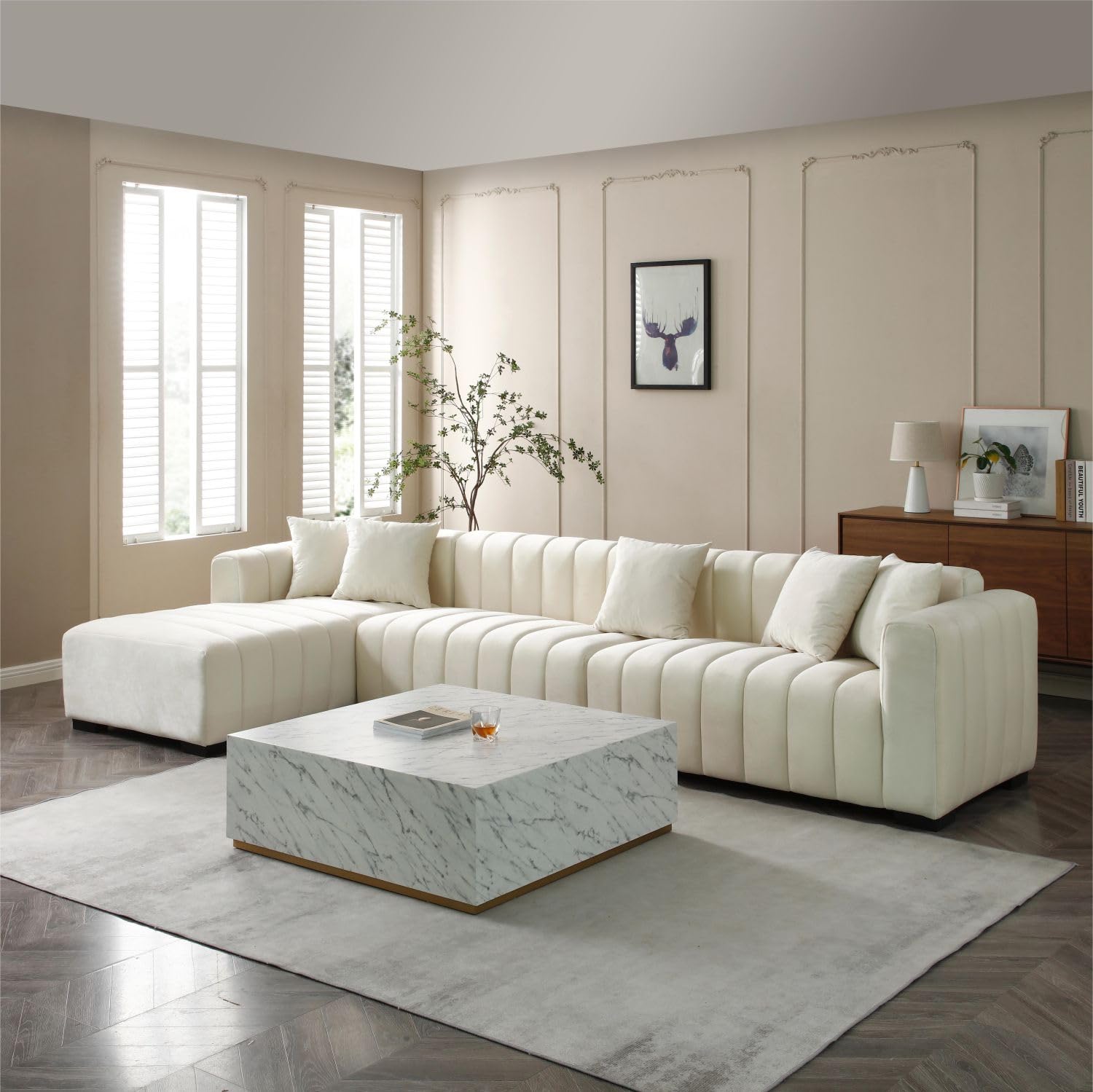 Modern Large Velvet Fabric Sectional Sofa