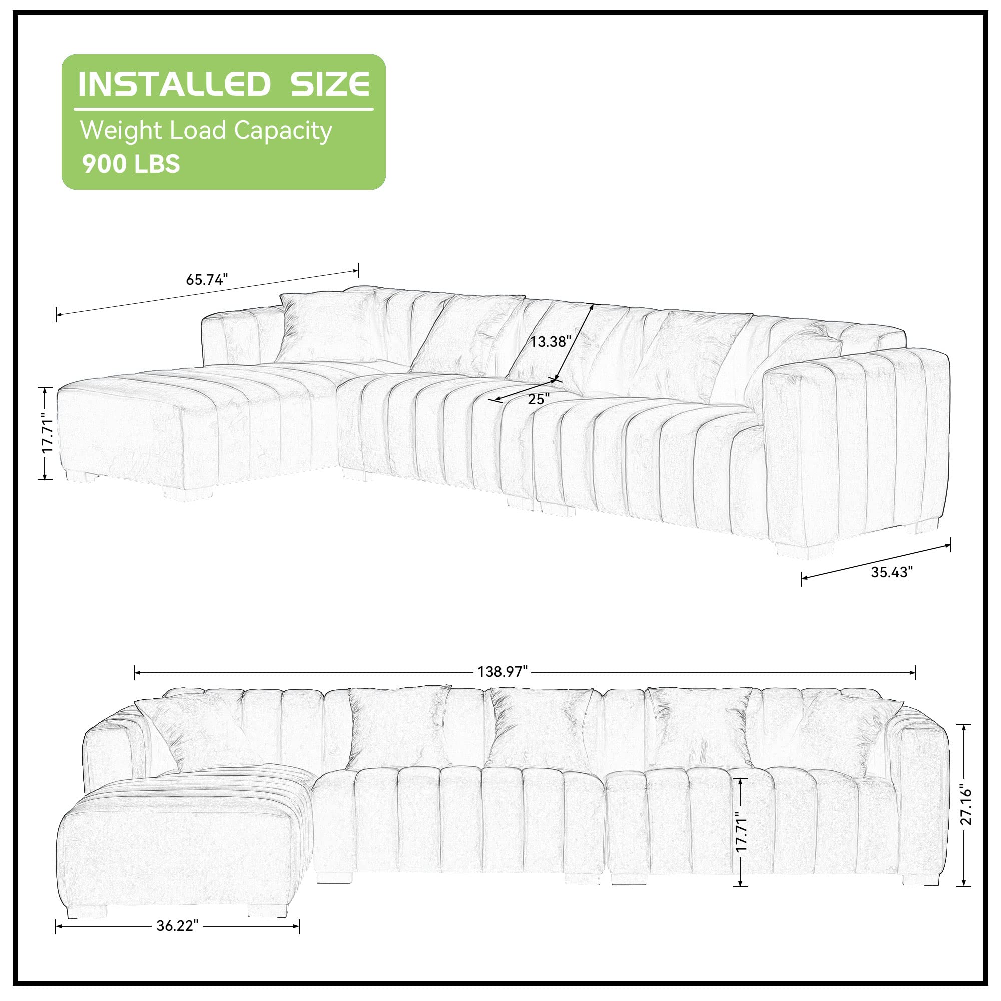 Modern Large Velvet Fabric Sectional Sofa