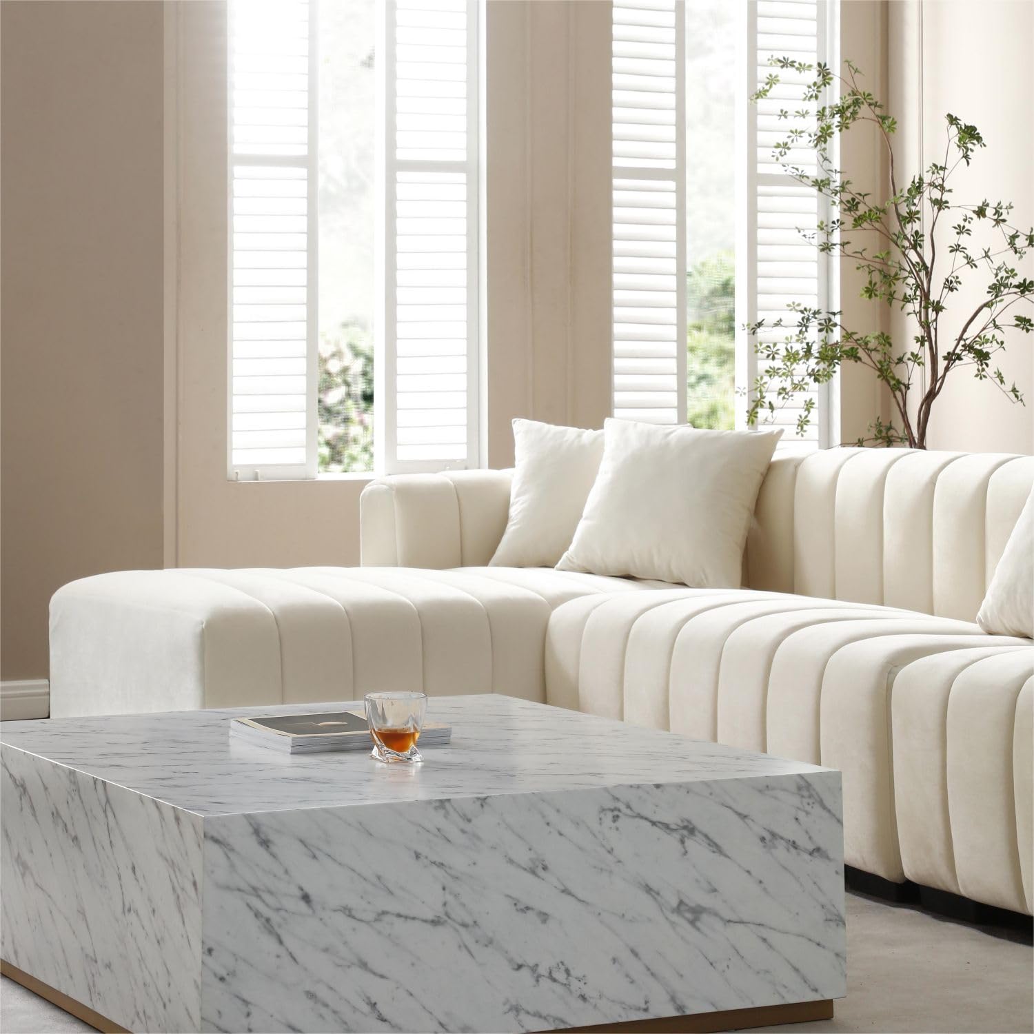 Modern Large Velvet Fabric Sectional Sofa