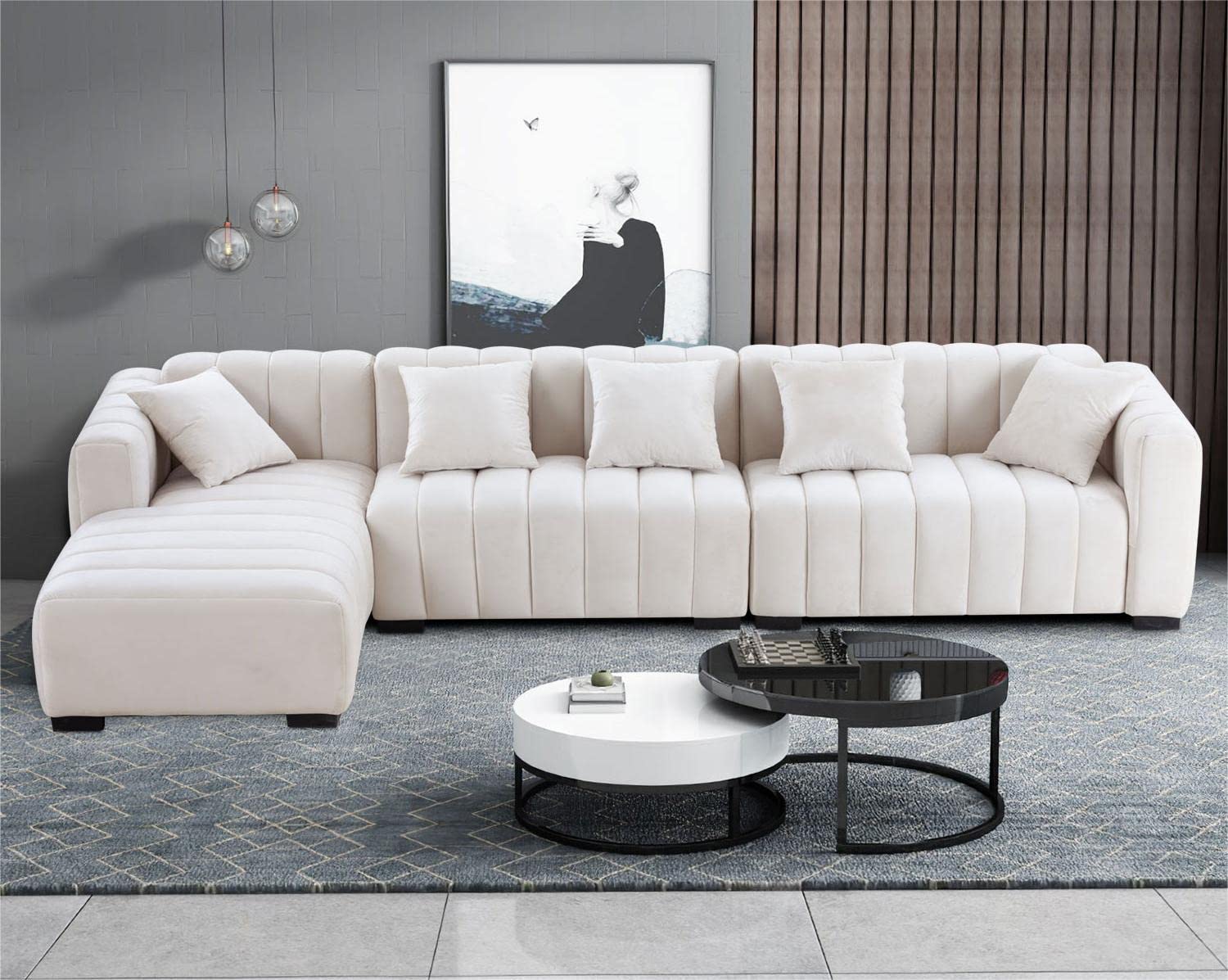 Modern Large Velvet Fabric Sectional Sofa