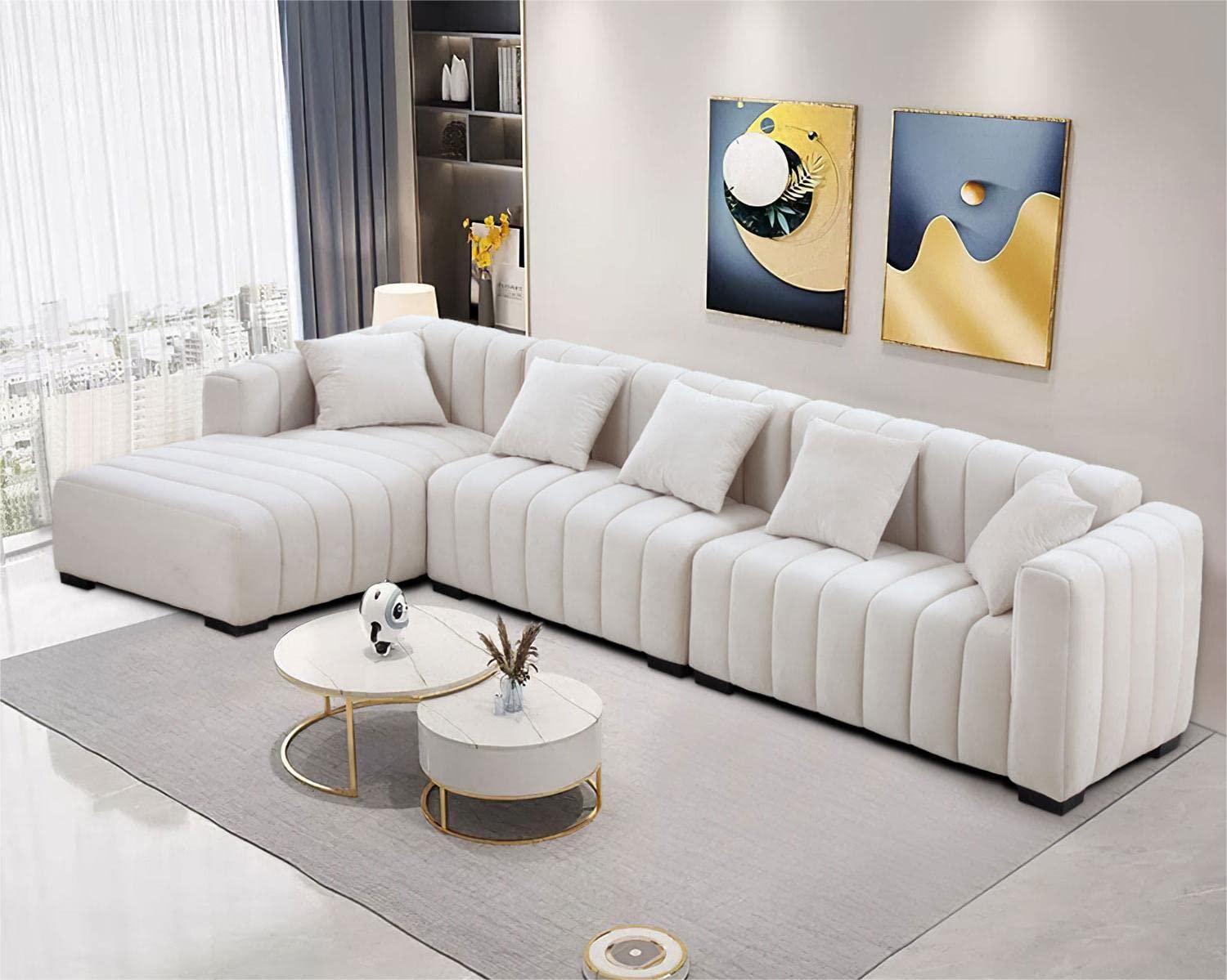 Modern Large Velvet Fabric Sectional Sofa