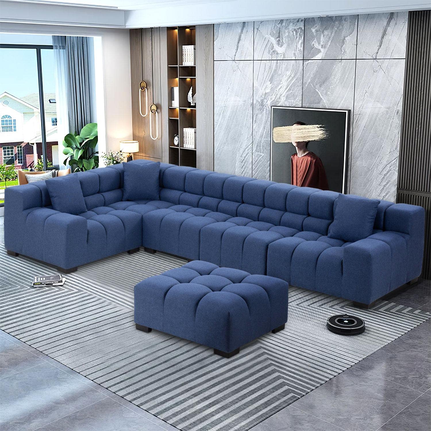 Modular Sectional Sofa 149.6" Sleeper Couch(Blue)