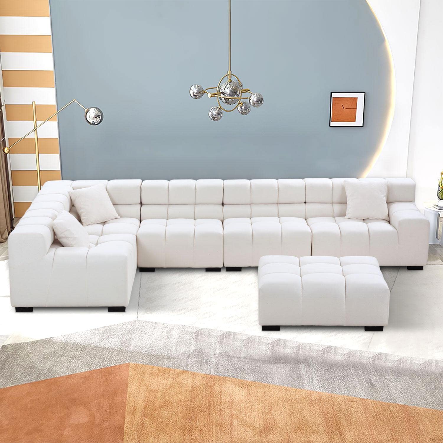 Modular Sectional Sofa 149.6" Sleeper Couch(White)