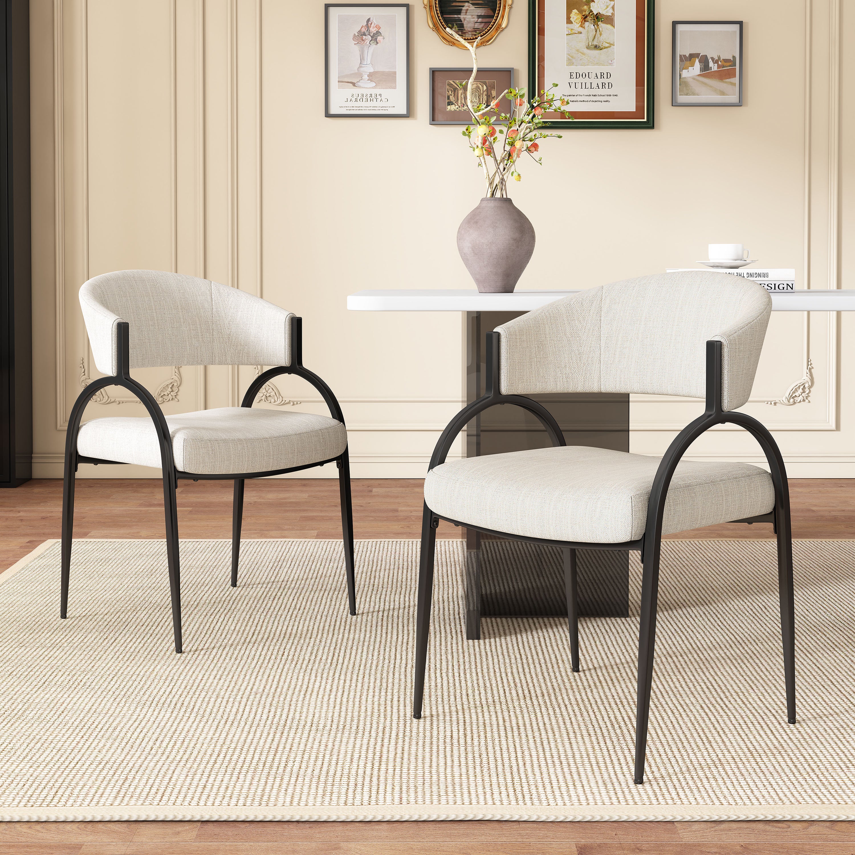 Upholstered Dining Chairs With Metal Legs (Set of 2)