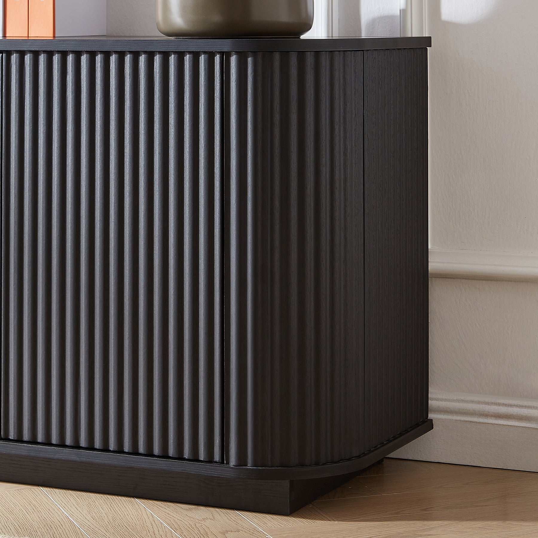 Kitchen, Bedroom & Entryway Essential: Sideboard TV Stand with Wave Pattern, Wooden Vertical Stripes