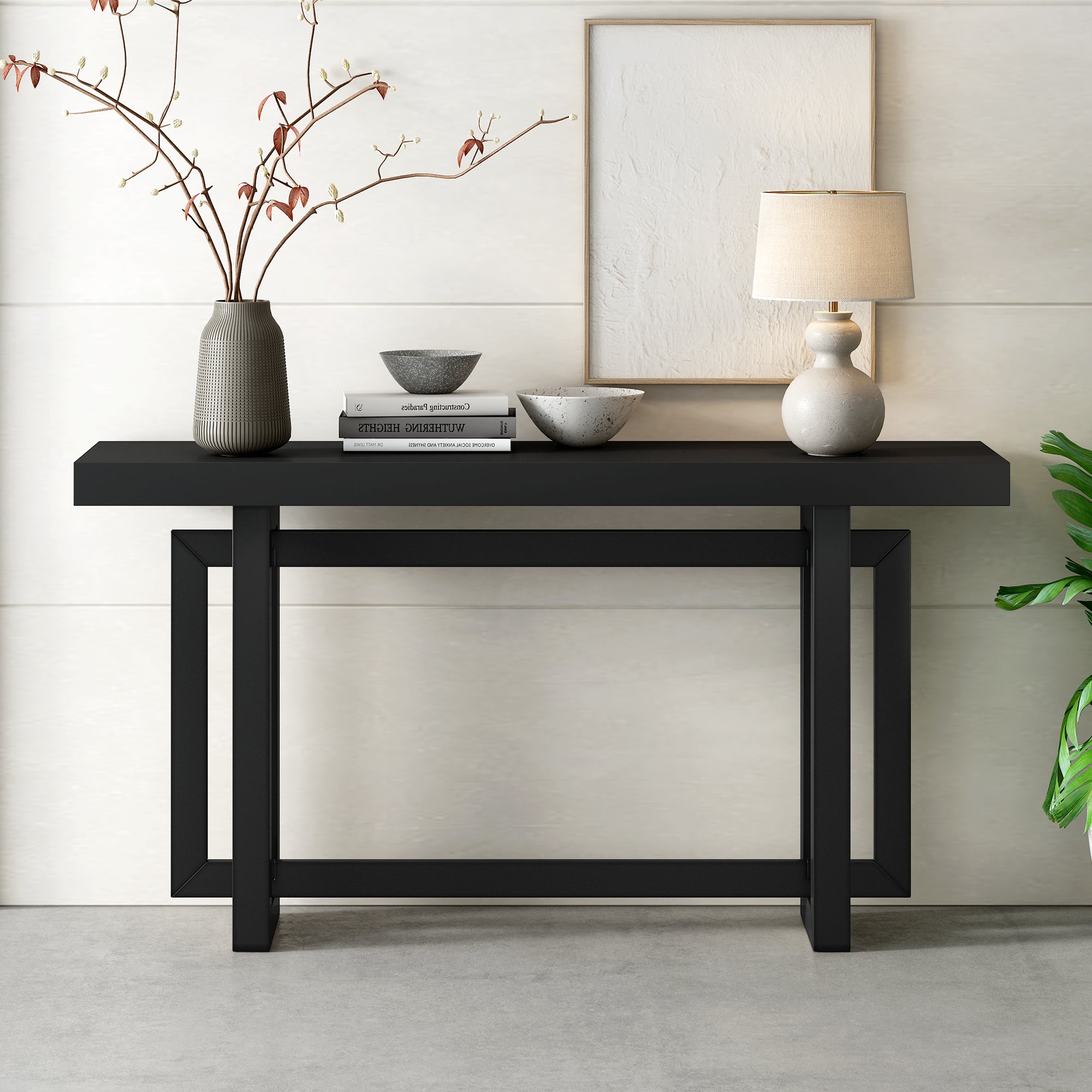 Contemporary Console Table with Wood Top