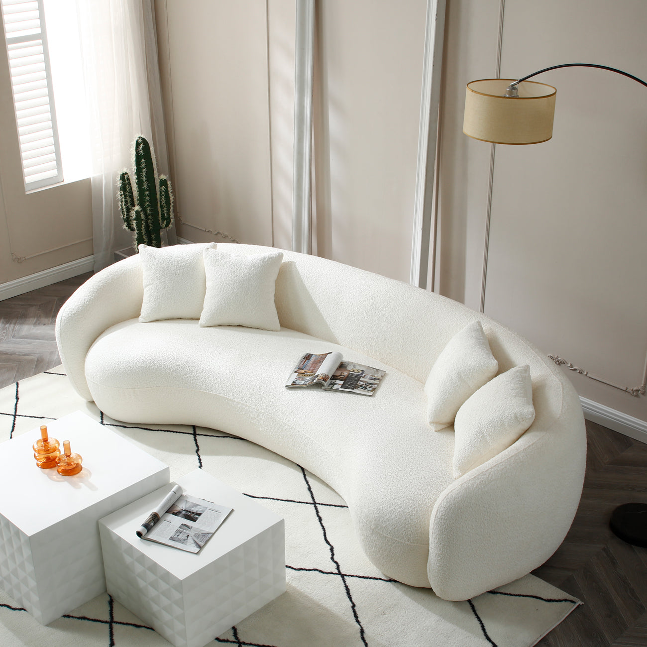 102‘’ Curved Boucle Sofa 4-Seat