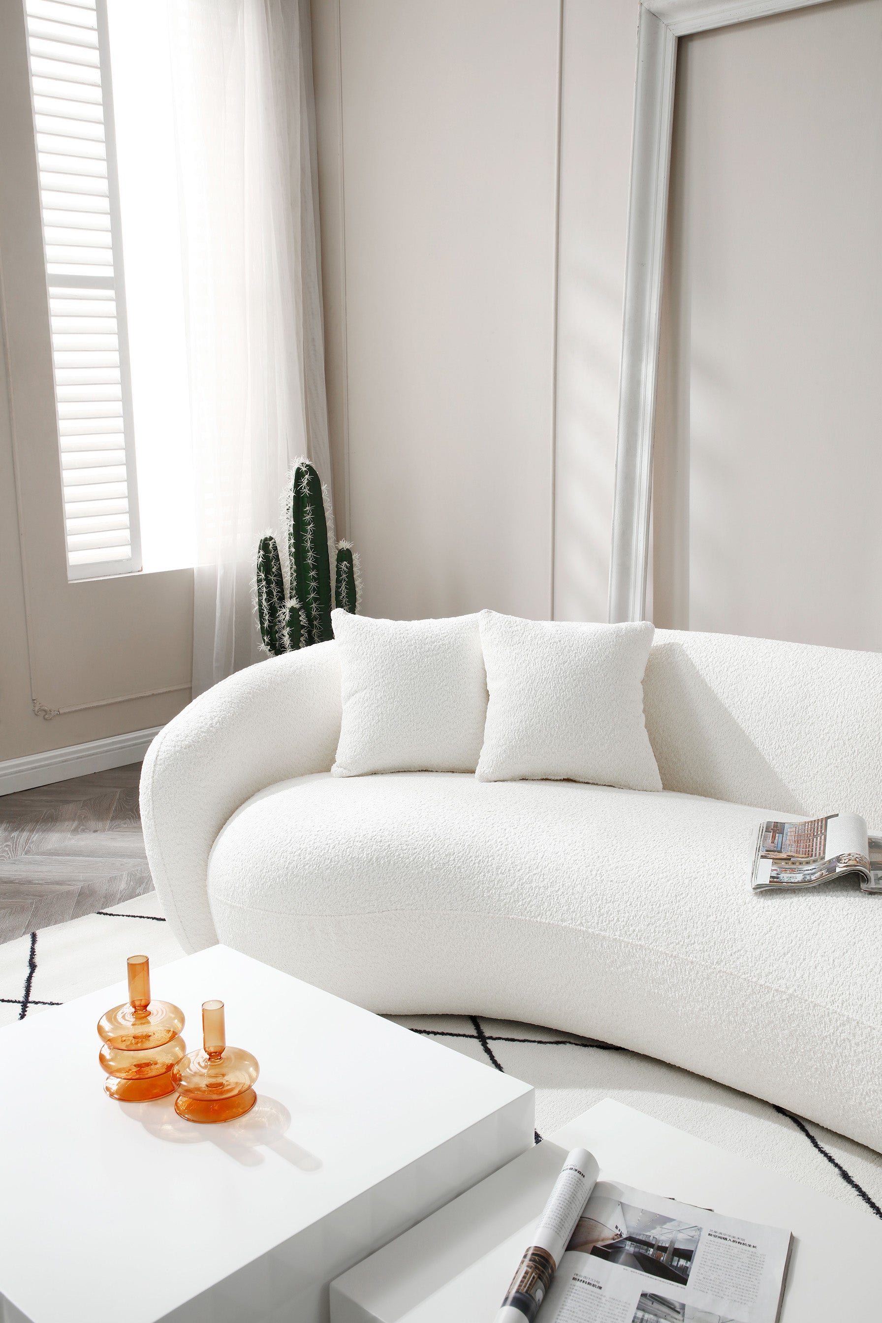 102‘’ Curved Boucle Sofa 4-Seat