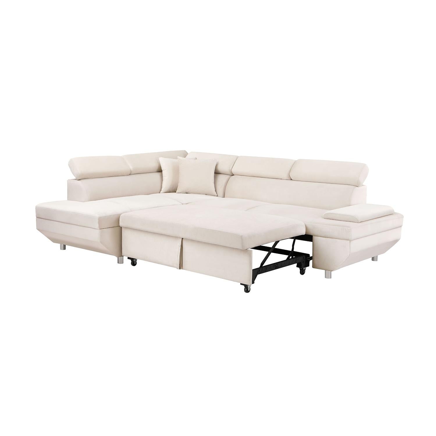 L Shape Sofa, Sleeper Sofa 2 in 1 Pull Out Couch Bed, Pull-out Bed for Living Room, Metal Legs