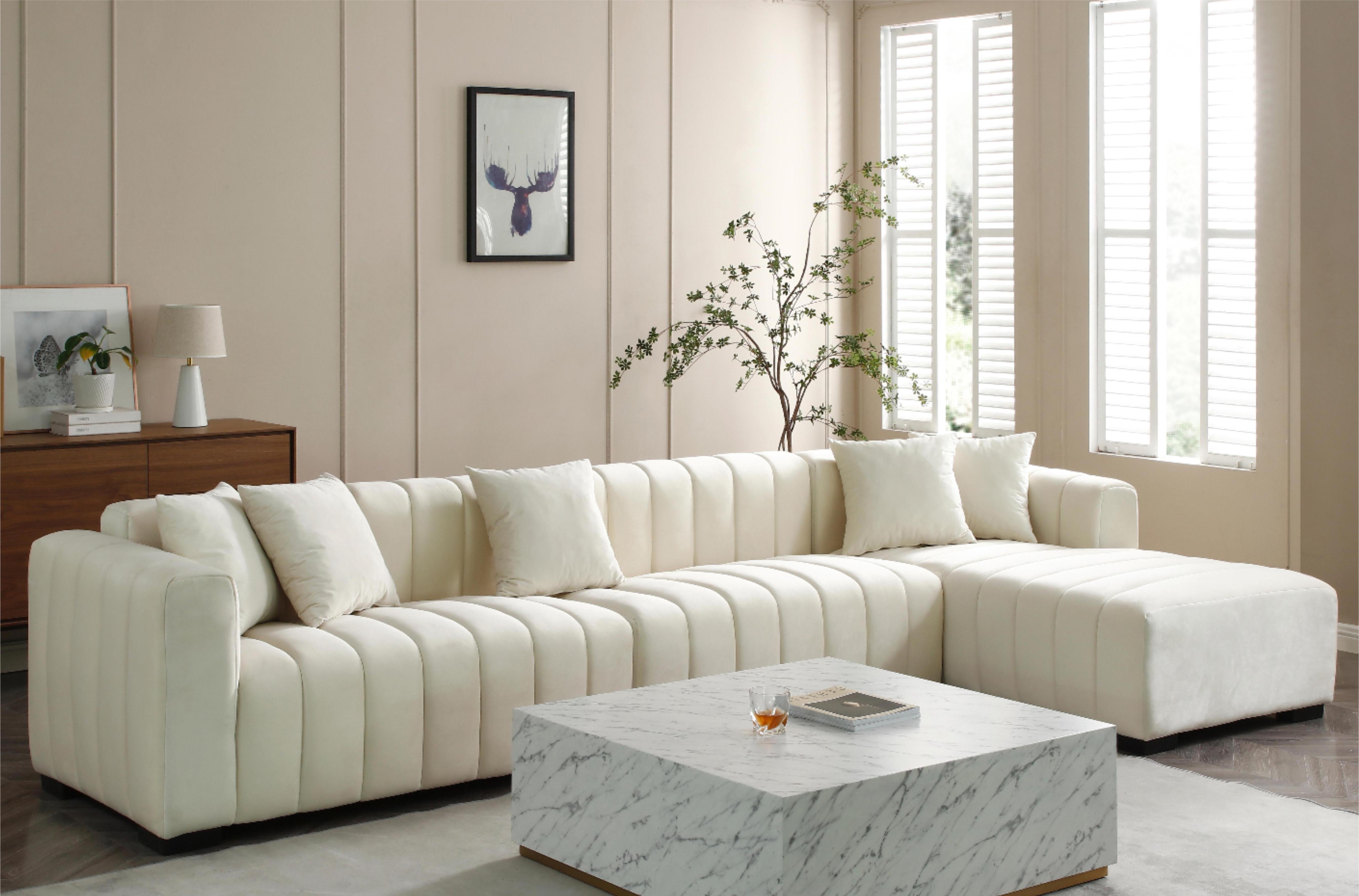 L-Shape Sectional Sofa with Deep Tufted Velvet Upholstered Modular Sofa beige