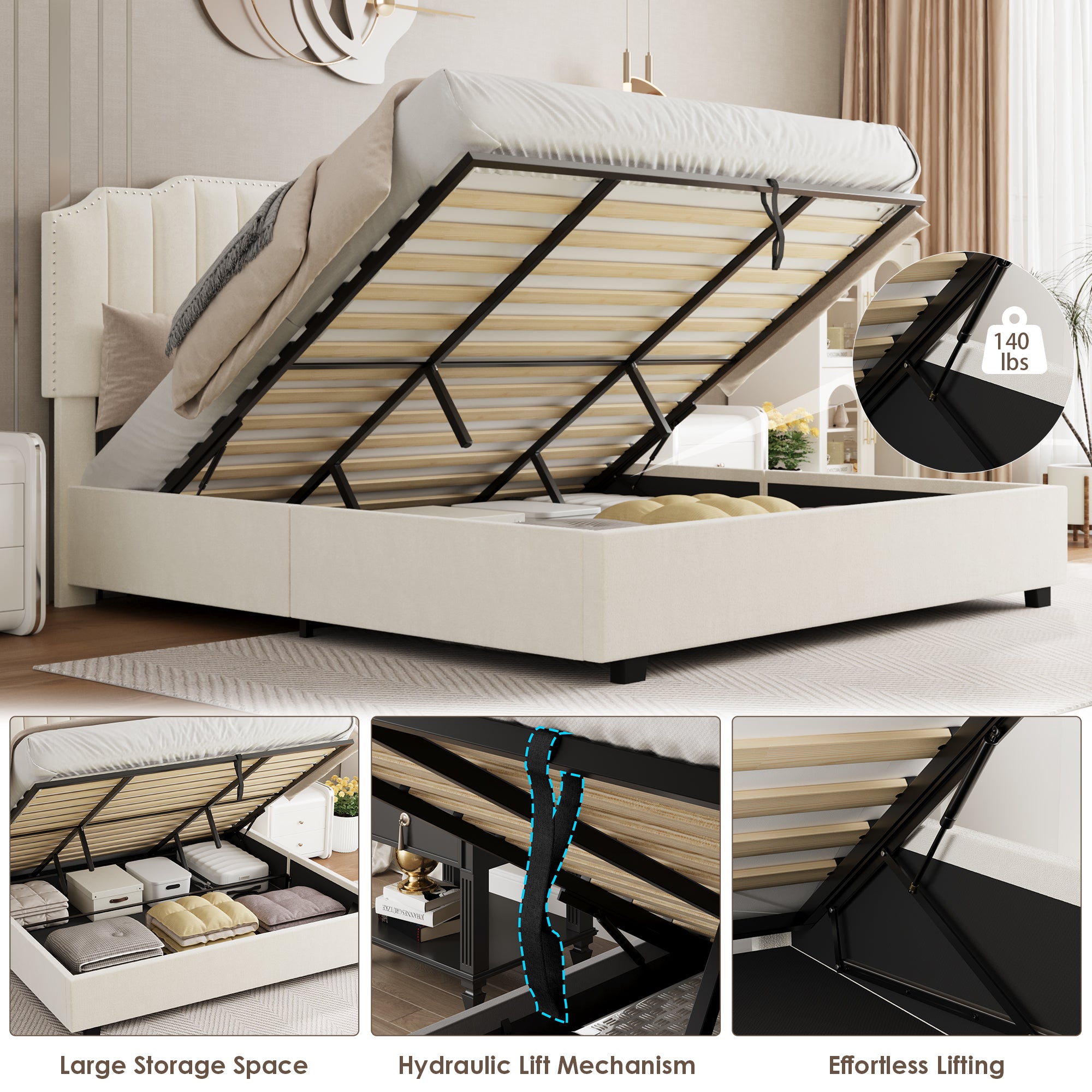 VELVET BEIGE QUEEN SIZE BED
