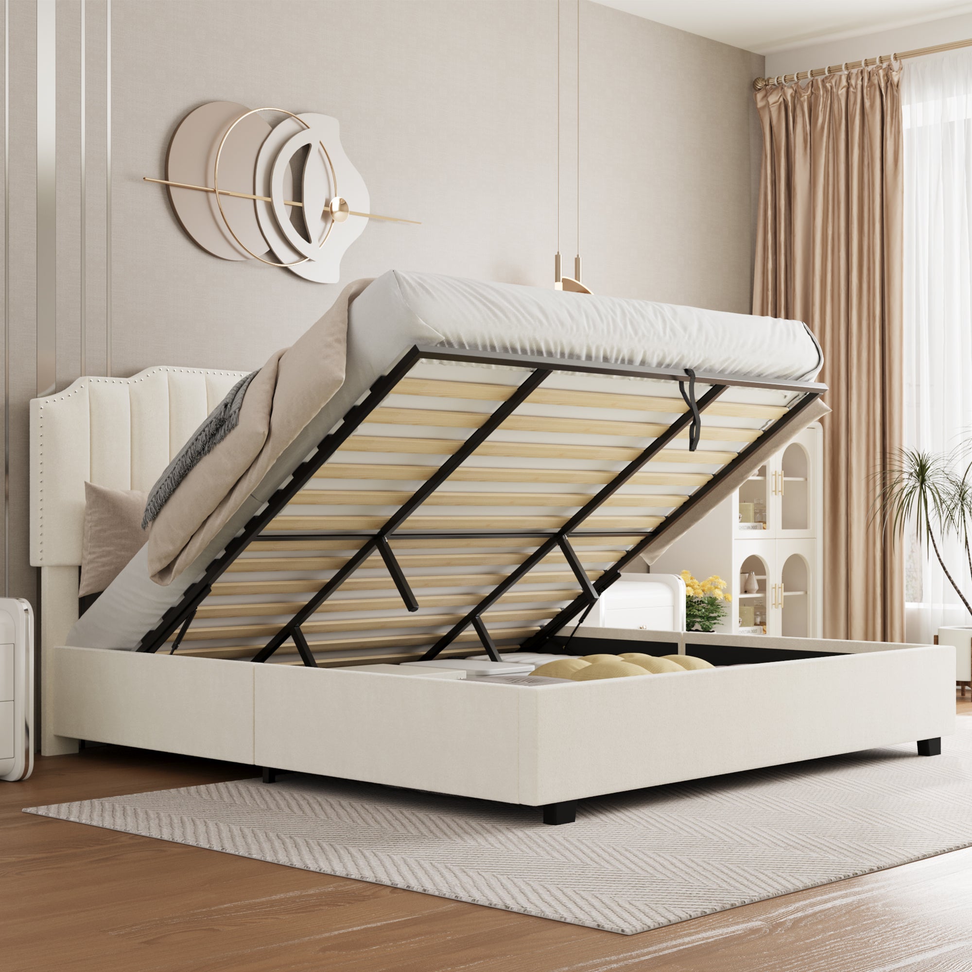 VELVET BEIGE QUEEN SIZE BED
