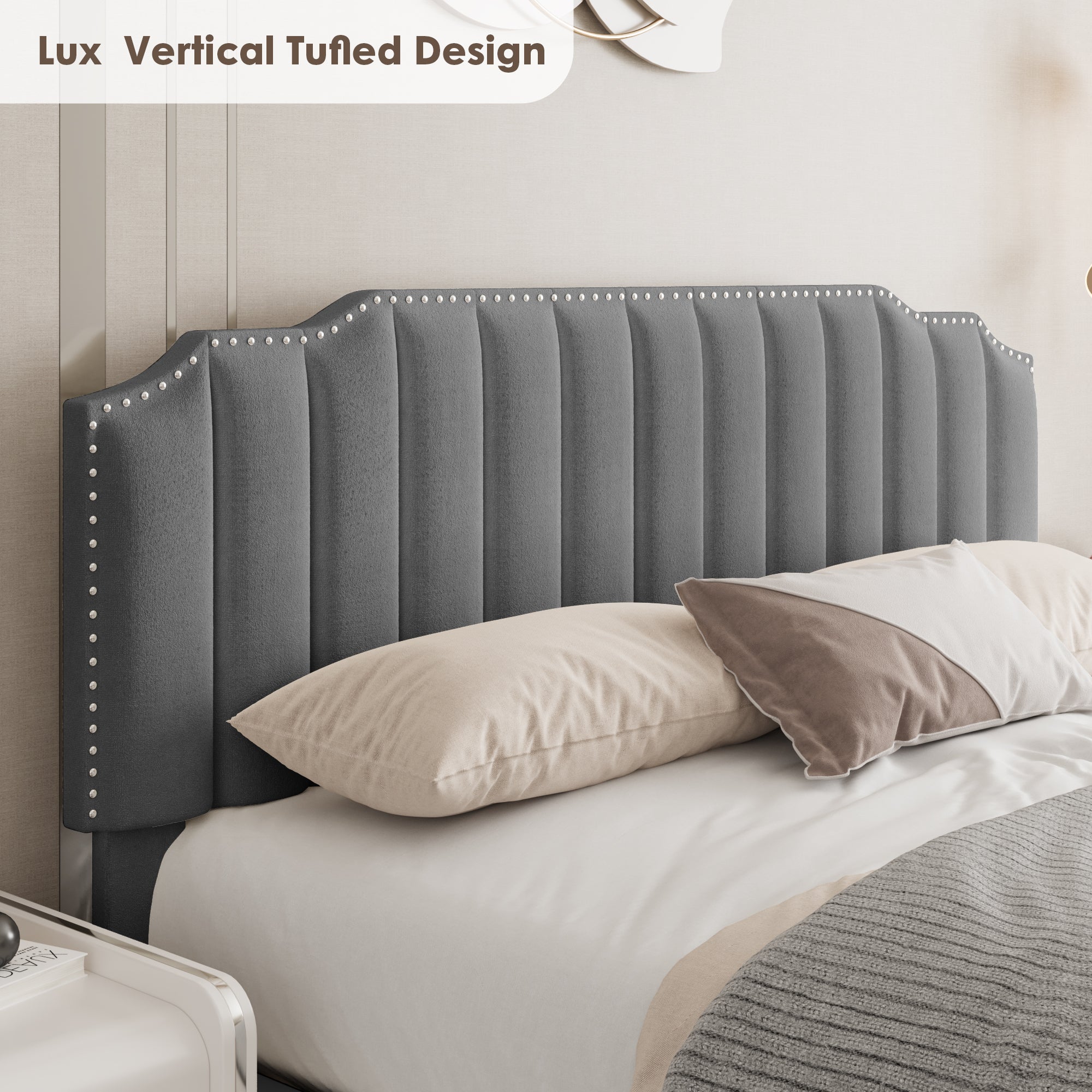 VELVET BEIGE QUEEN SIZE BED