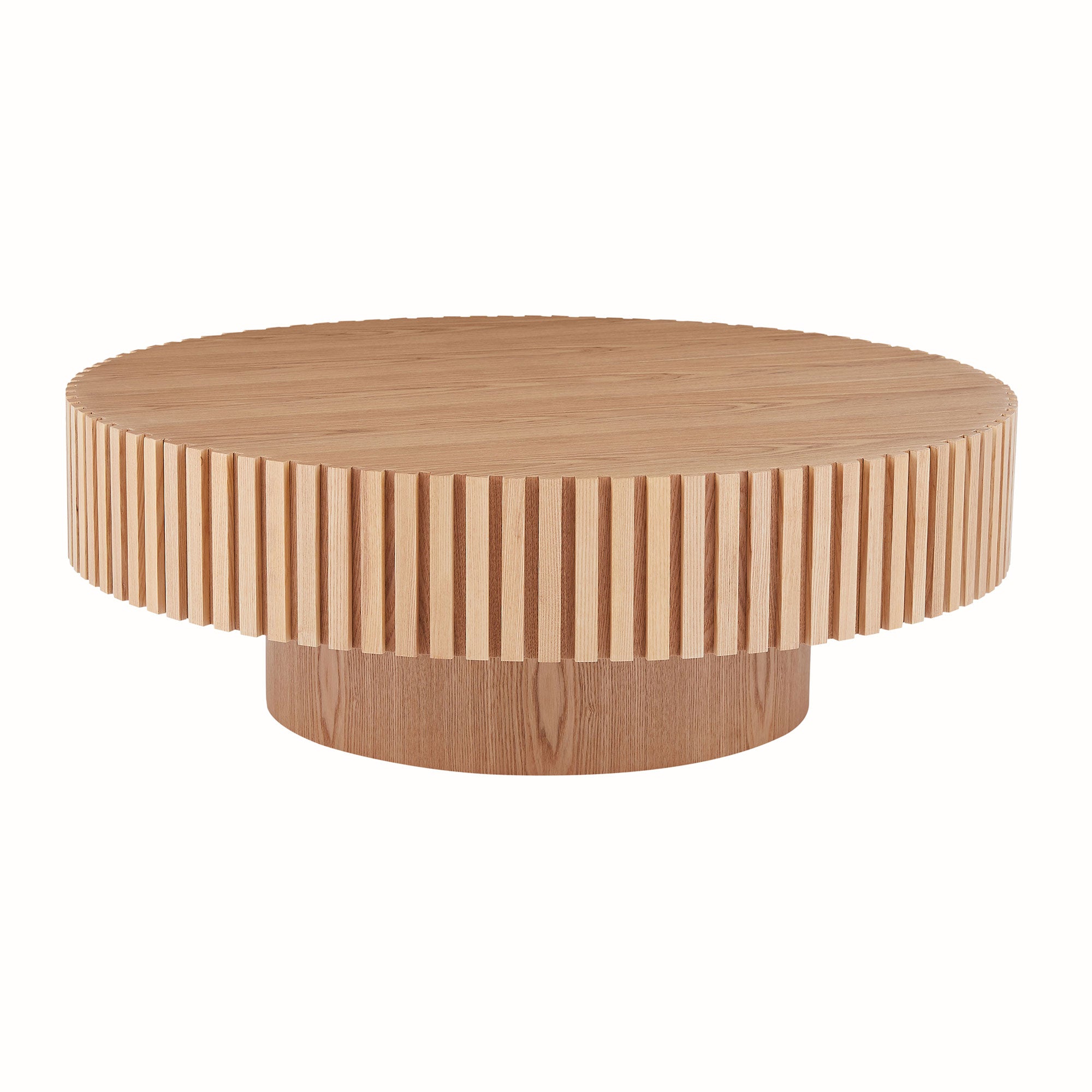 Modern Handcraft Drum Coffee Table Round Wood Coffee Table for Living Room