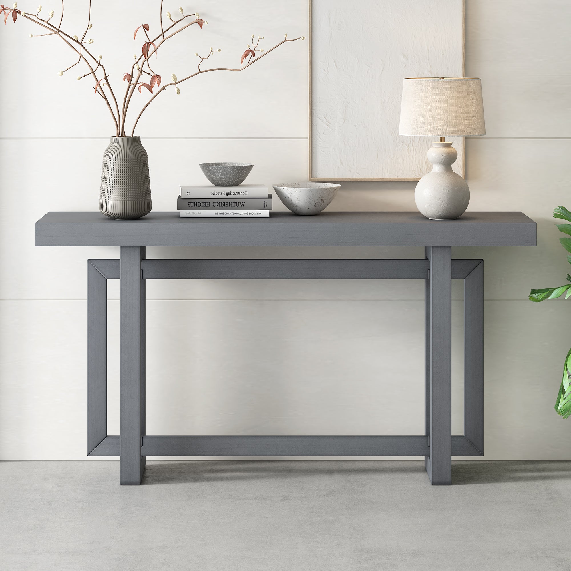 Contemporary Console Table with Wood Top
