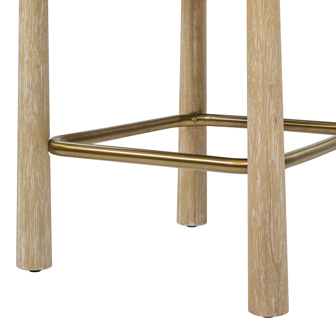 Genuine Fur Counter Height Bar Stool | Solid Wood Frame, Brass Footrest – New Zealand Sheepskin, Natural Light-Toned Finish