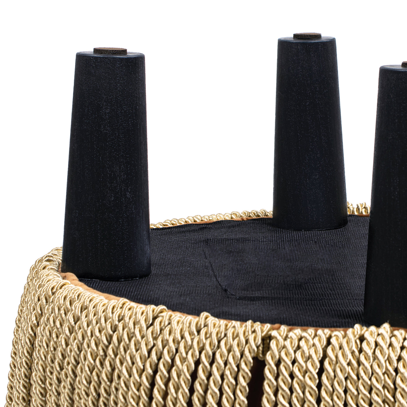 Round Upholstered Ottoman with Bullion Fringe Burnt