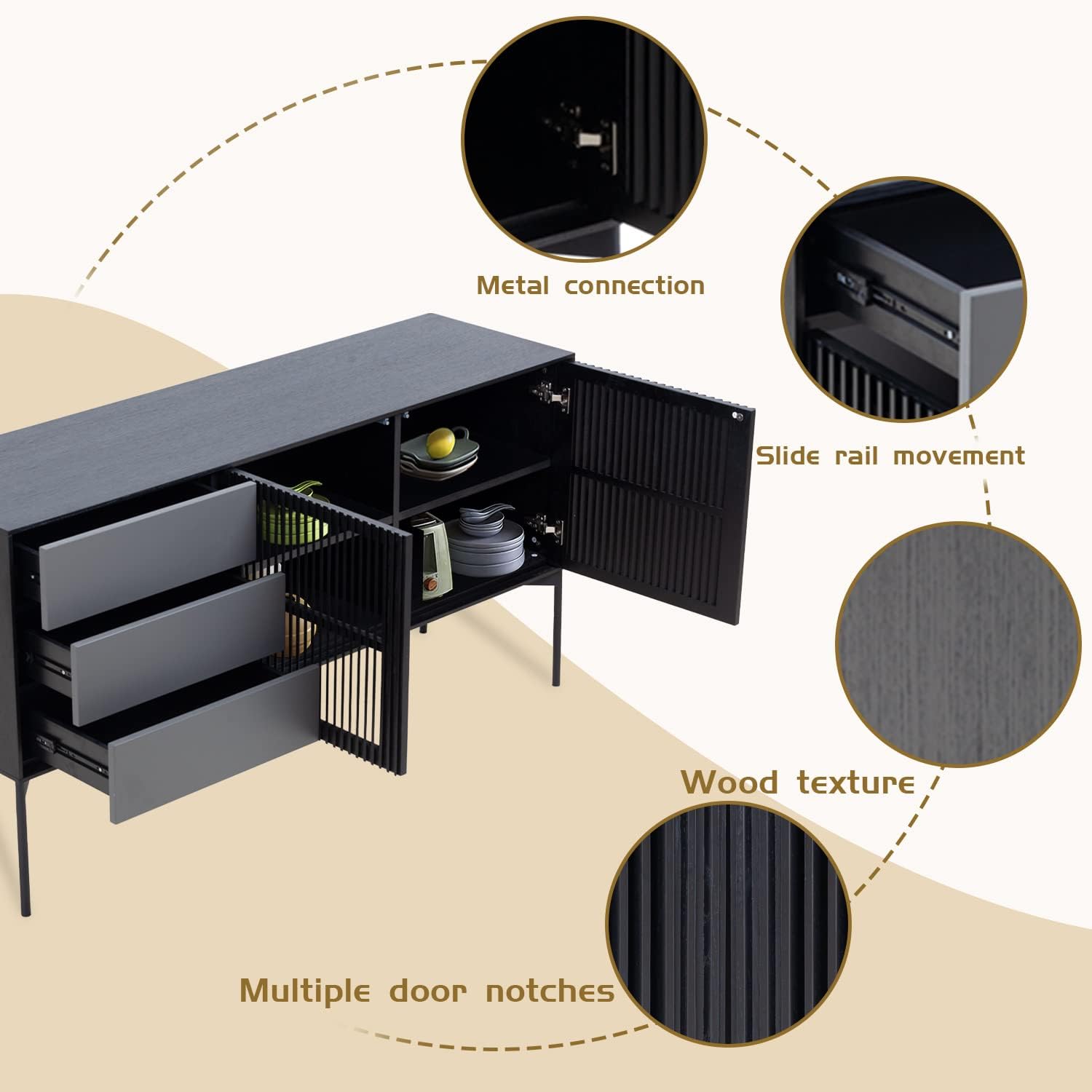 Mid Century Sideboard Cabinet Buffet Table Kitchen Storage Cabinet Coffee Bar Cabinet for Home Kitchen