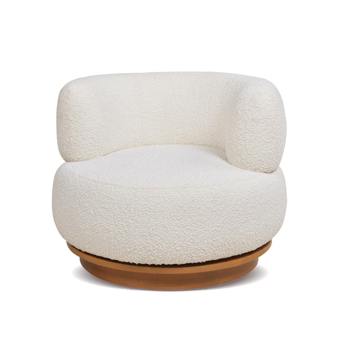 360 Swivel Low Barrel Back Accent Chair, Ivory White Boucle