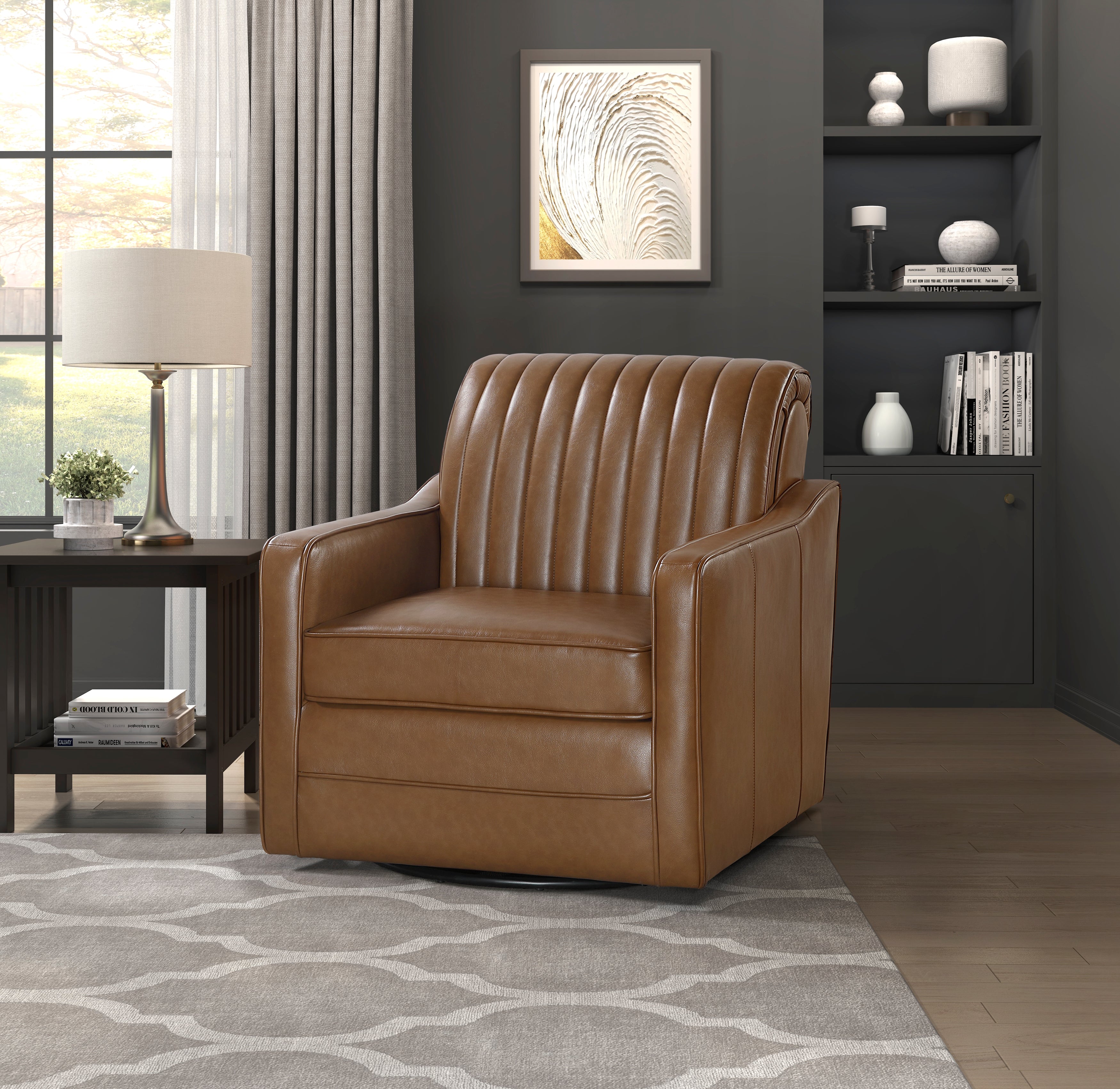 Cushion Seat Fully Upholstered Solid Wood Frame Metal Base Swivel Chair