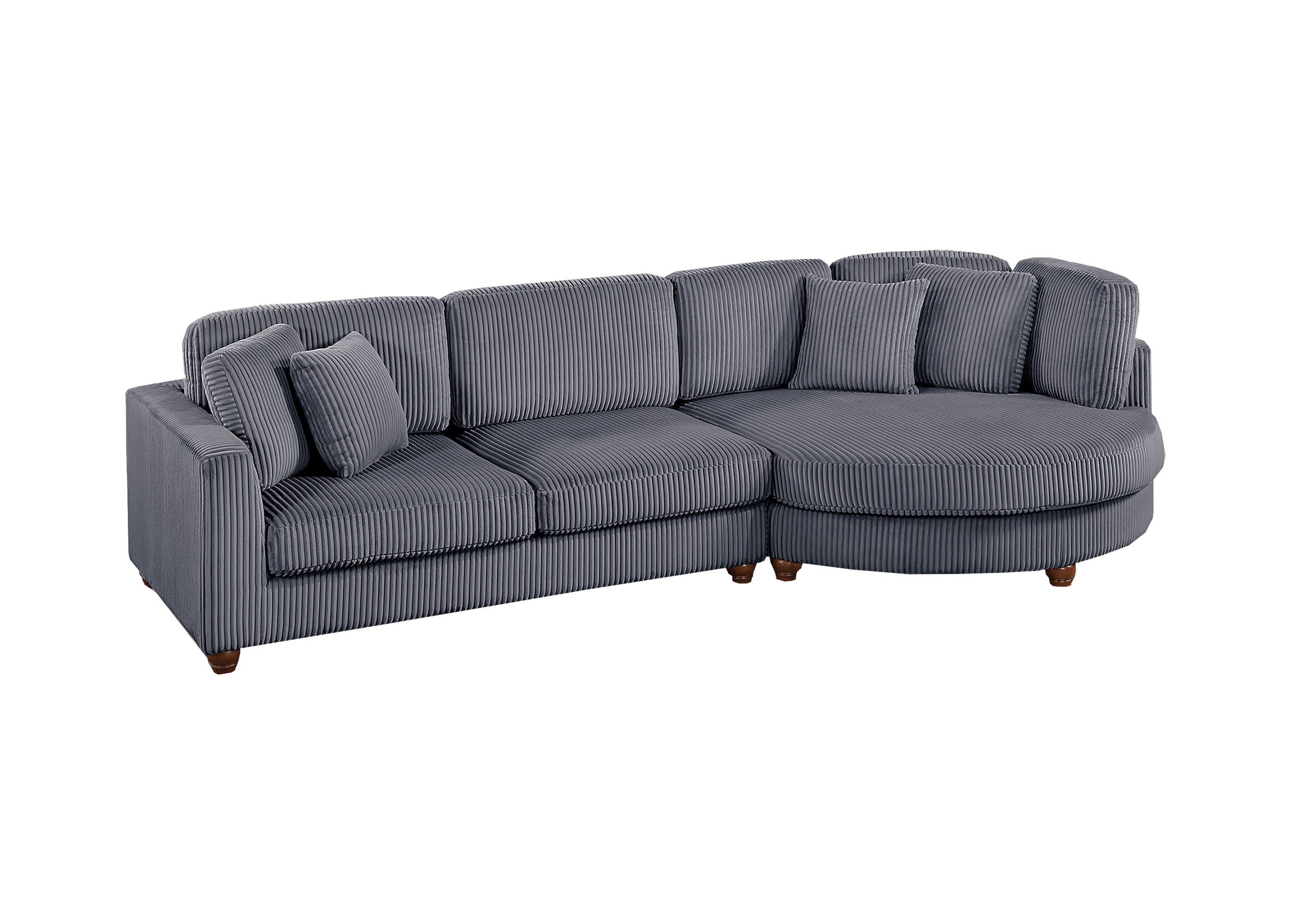Corduroy Fabric Sofa Round Chaise w Pillows Living Room Couch