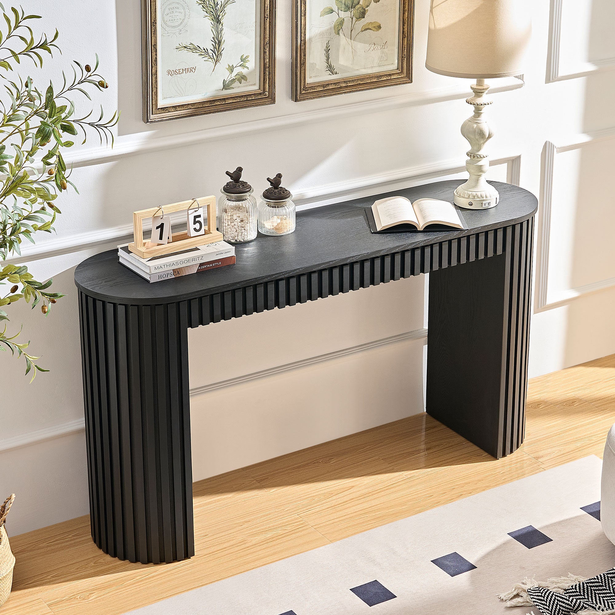 Modern Console Table With Drawer for Entryway with Unique Vertical Stripe Design for Living Room Hallway Foyer Entrance Study