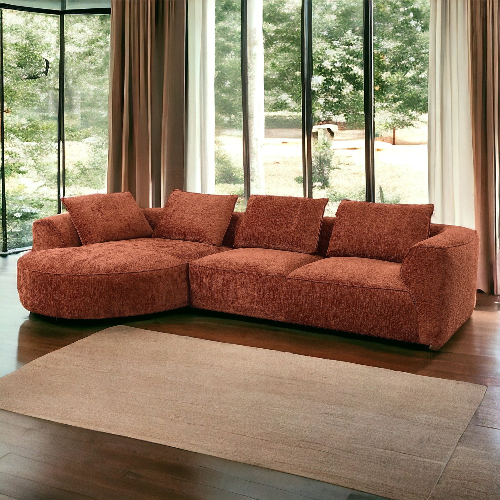 Rust Brown Chenille Sectional Sofa