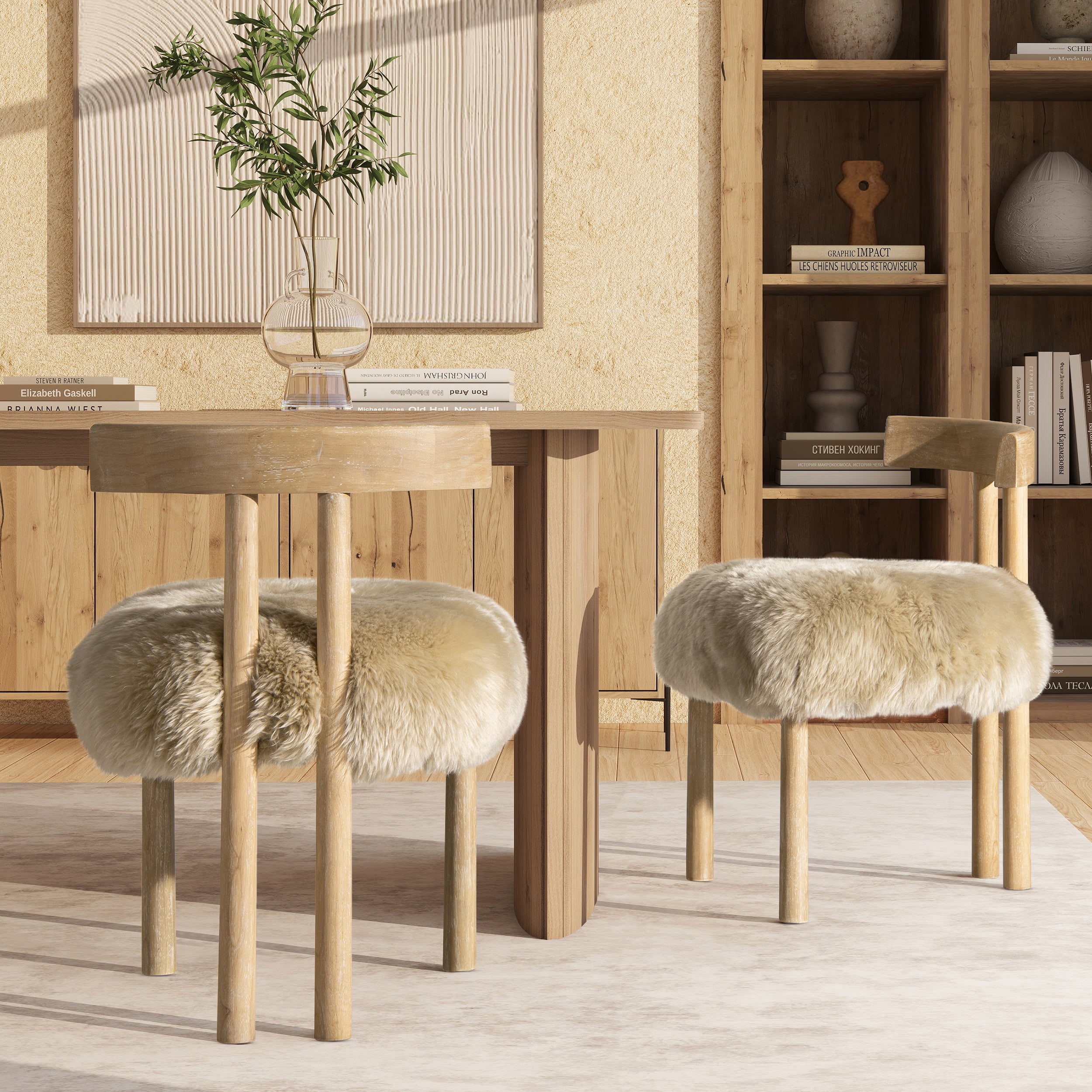 Genuine Sheepskin Fur Split Back Natural Blonde Collection – Dining Chair, Bar Stool, Accent Arm Chair, Loveseat & Ottoman