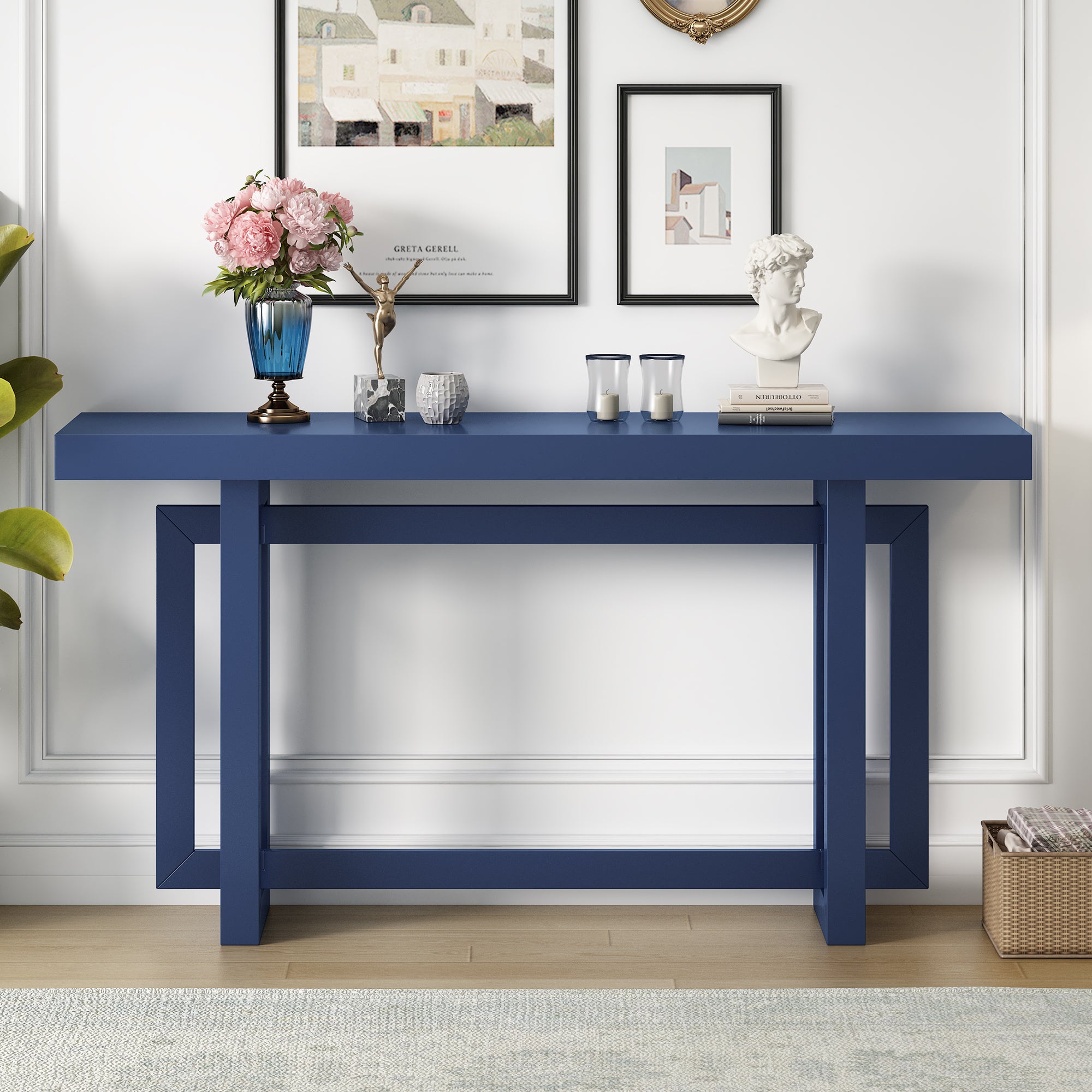 Contemporary Console Table with Wood Top