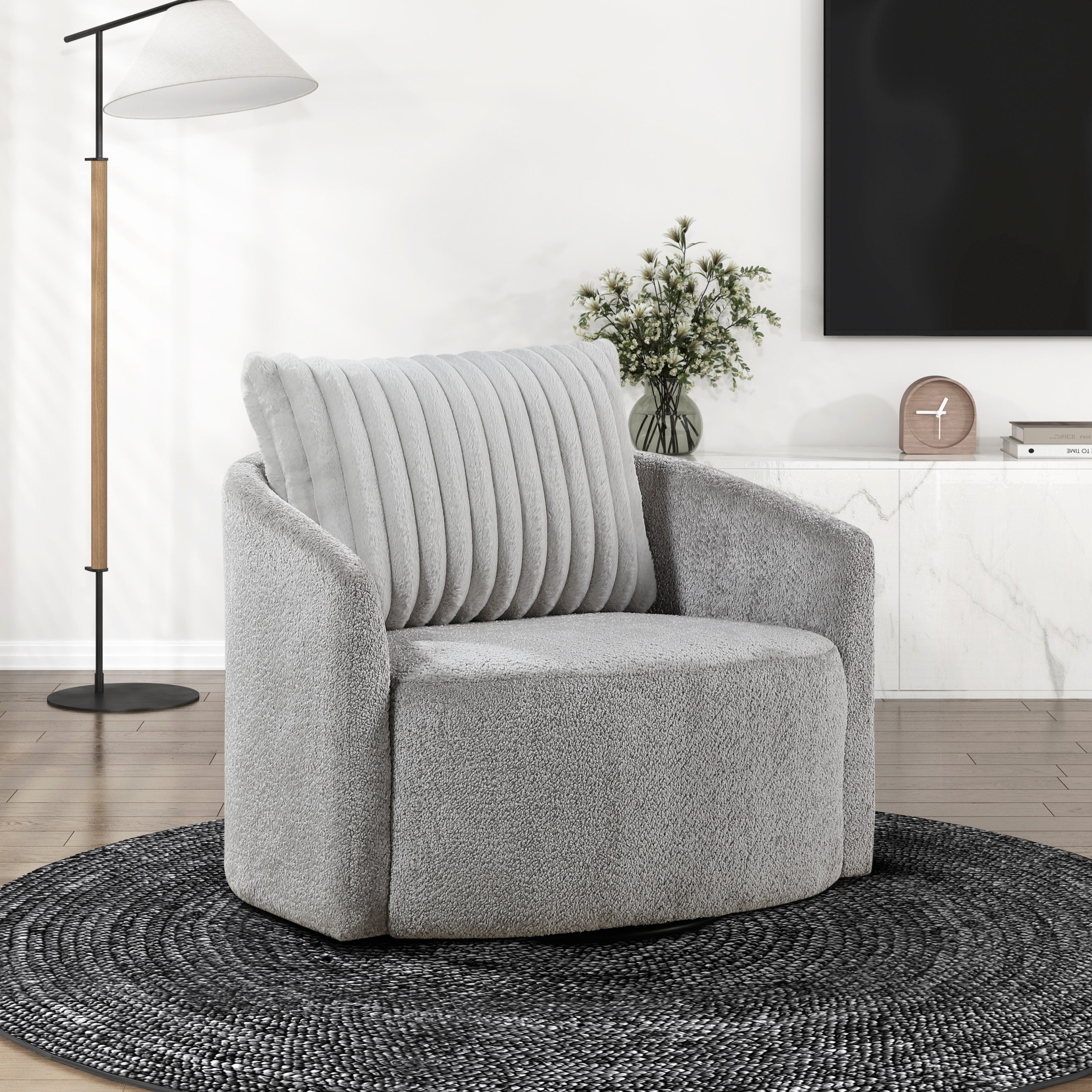 Cushion Seat Fully Upholstered Solid Wood Frame Metal Base Swivel Chair