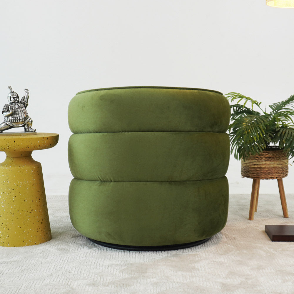 Walden Swivel Chair | Mid-Century Modern Velvet Accent Chair – Cream/Green/Burnt Orange, 360° Swivel, Fully Assembled