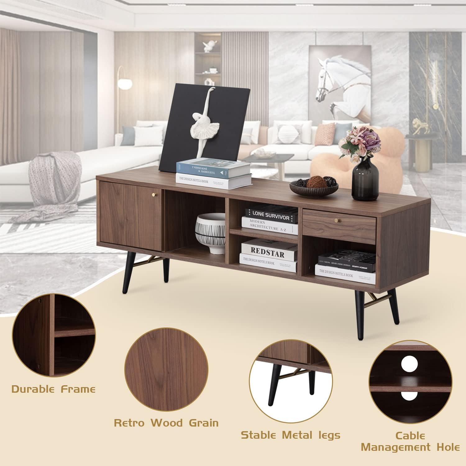 Mid-Century Modern Low Profile Media Console TV Stand