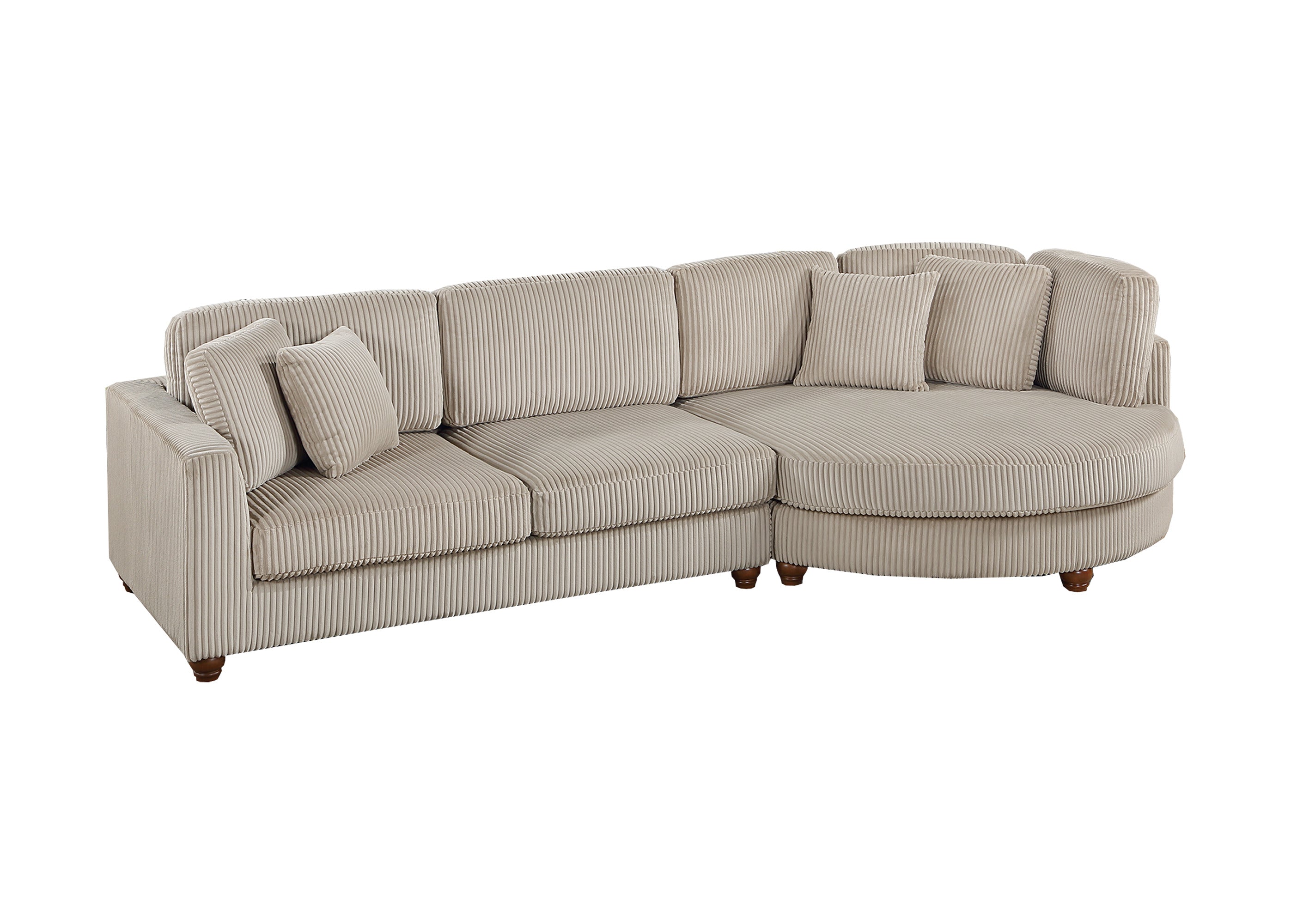 Corduroy Fabric Sofa Round Chaise w Pillows Living Room Couch