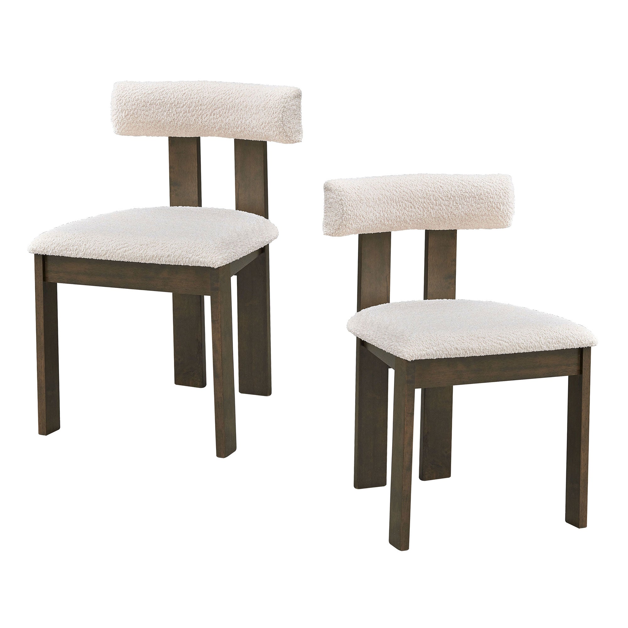 Mid - Century Modern Kitchen Chairs: Boucle Upholstery, Open Back, Set of 2 Walnut Color