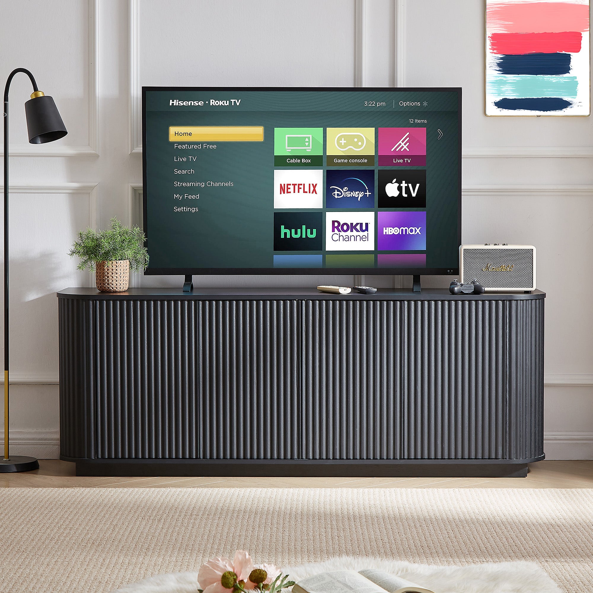 Kitchen, Bedroom & Entryway Essential: Sideboard TV Stand with Wave Pattern, Wooden Vertical Stripes