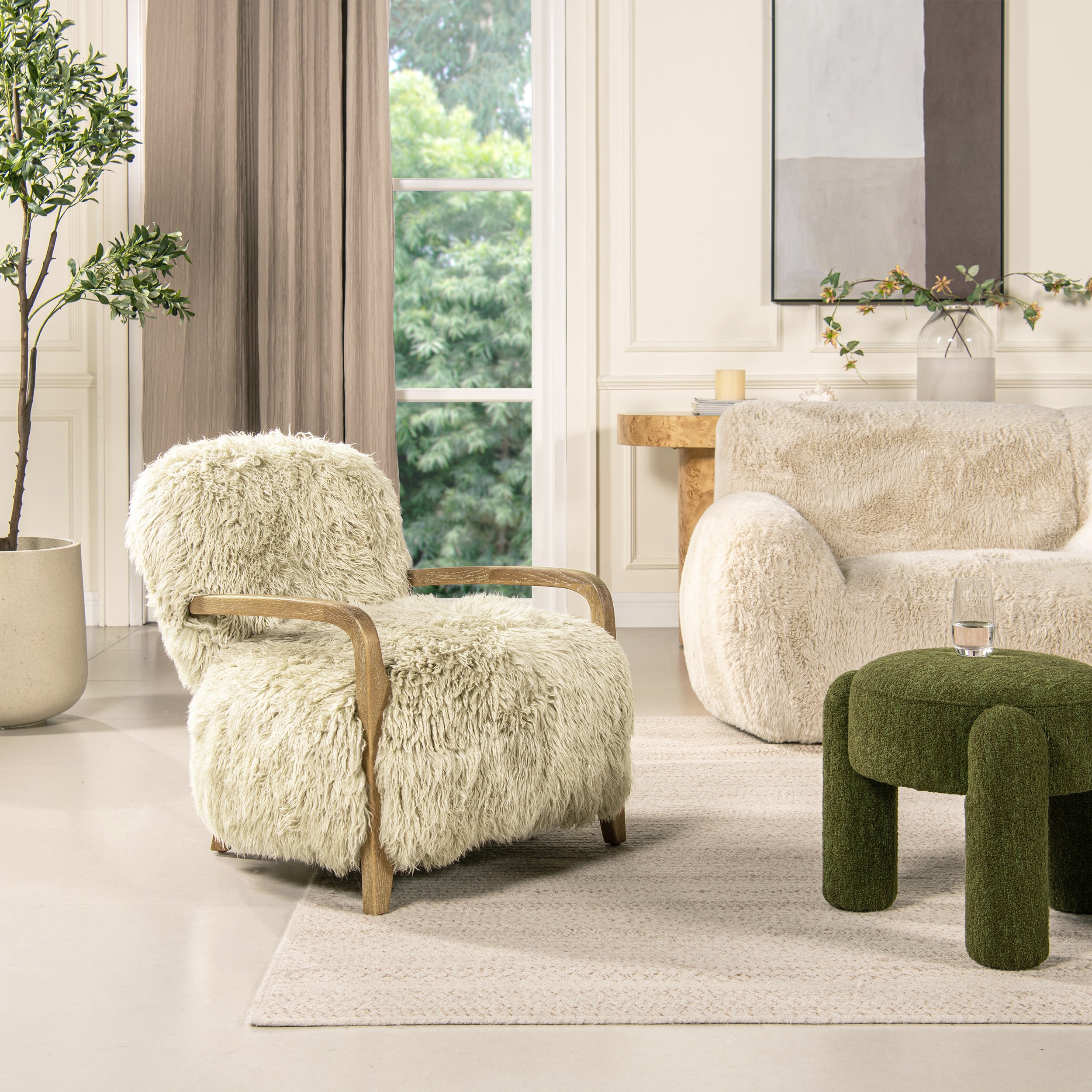 Genuine Sheepskin Fur Split Back Natural Blonde Collection – Dining Chair, Bar Stool, Accent Arm Chair, Loveseat & Ottoman