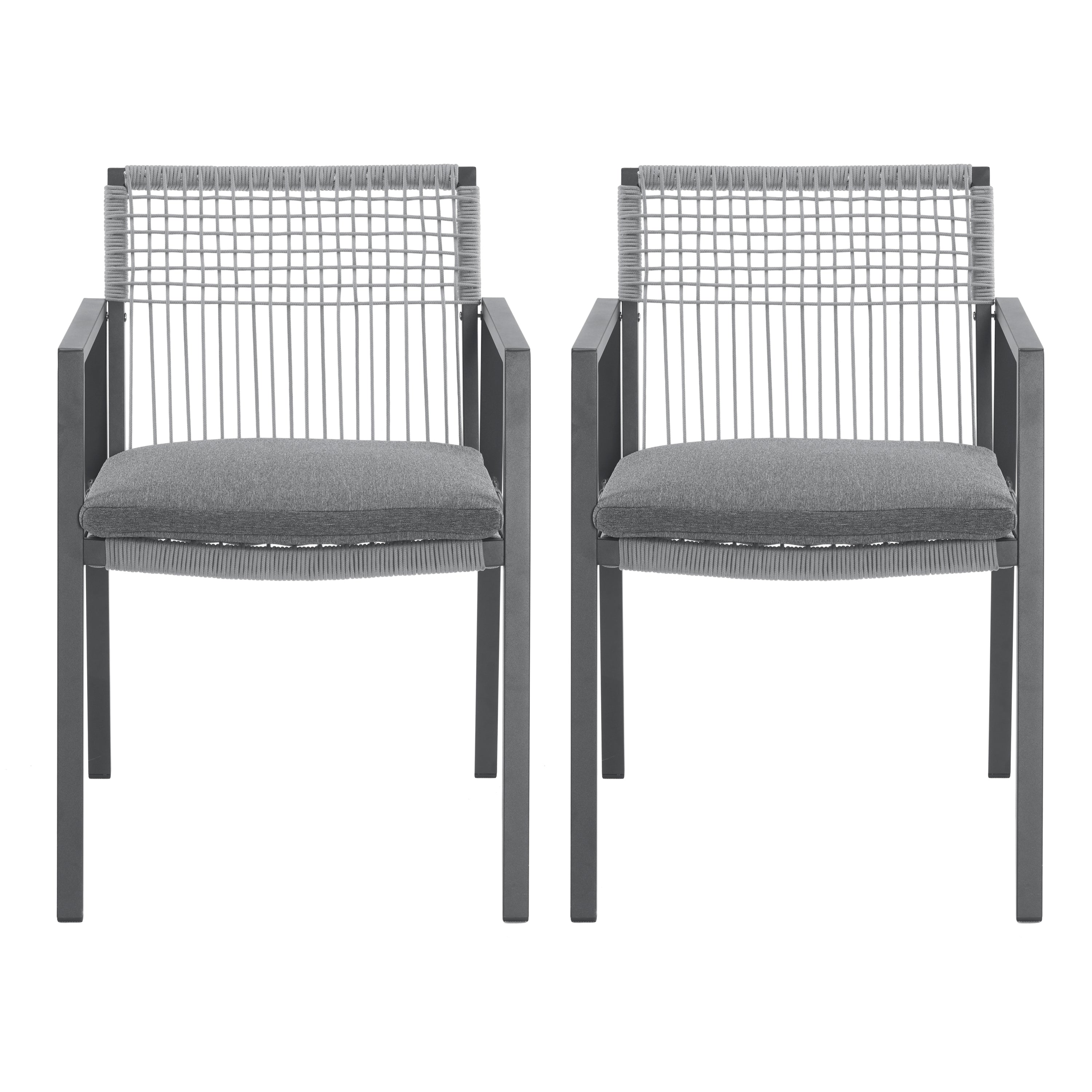 Outdoor Dining Chair Set of 2, Aluminum + Rope , Outdoor Armchair Seating for Patio Backyard Poolside Balcony, Cushion included
