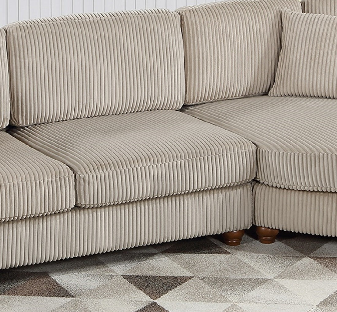 Corduroy Fabric Sofa Round Chaise w Pillows Living Room Couch