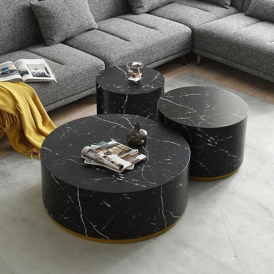 Round Black Coffee Table Set