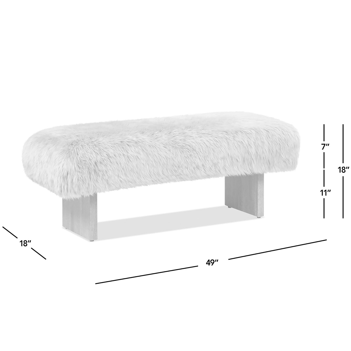 Sheepskin Fur Rectangular Accent Bench | 49" Genuine New Zealand Sheepskin – Natural Wood Frame, Cozy Entryway or Bedroom Bench